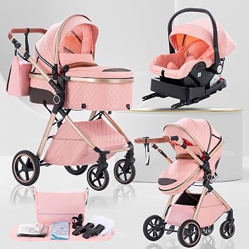 Kinderwagen 3 in 1 f r Neugeborene Reisesystem-Korb ist faltbar Babywagen-Griff ist verstellbar die R der sind aus PU-Material geeignet von Geburt bis 3 Jahre