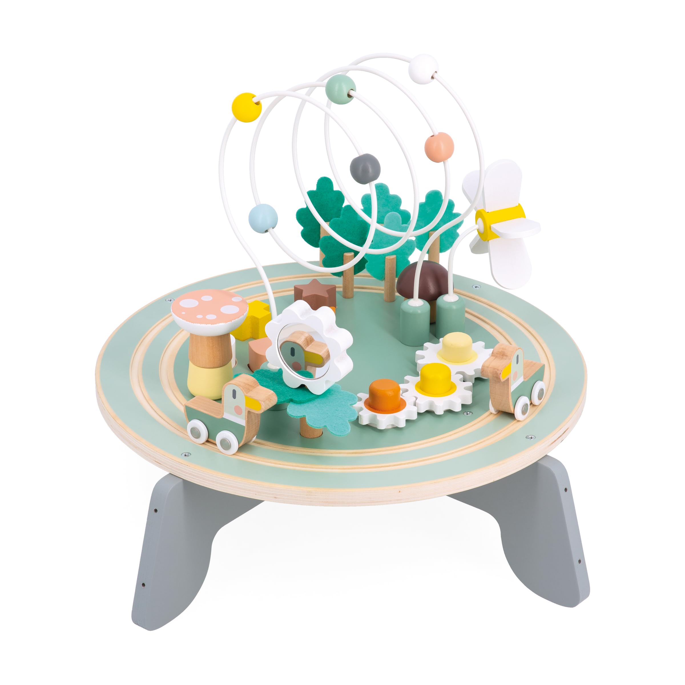Janod - Mesa de Actividades de Madera Sweet Cocoon - 9 Actividades Infantiles - Juguete de Estímulo - Ejercita Motricidad Fina - Mesa de Madera FSC - Tema Jardín - A Partir de 12 Meses, J04045