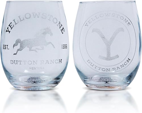 Miniatura 1 de Toynk Yellowstone Dutton Ranch - Copas de vino sin tallo, juego de 2 vasos de 20 onzas para mimosas, cócteles