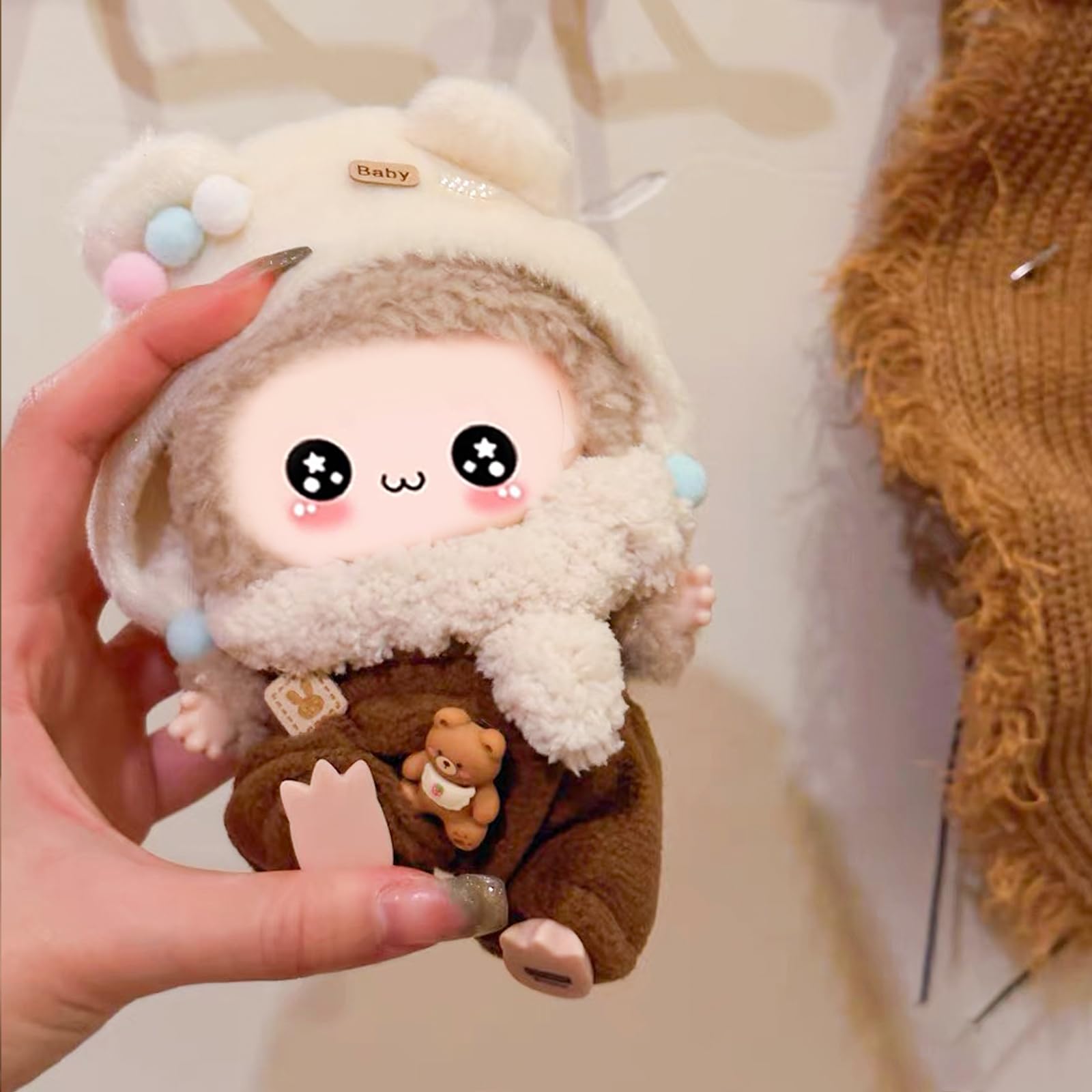 Doll Clothes - 17cm Adjustable Overalls & Hat Set, Kawaii Fashion Outfit for Sitting/Standing Dolls (No Doll Included) (B-01)