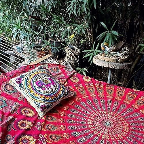 Miniatura 3 de Tapiz hippie indio bohemio psicodélico, azul dorado pavo real mandala colgante en la pared (rojo dorado, King (88 x 104 pulgadas) (88.6 x 104.3 in)