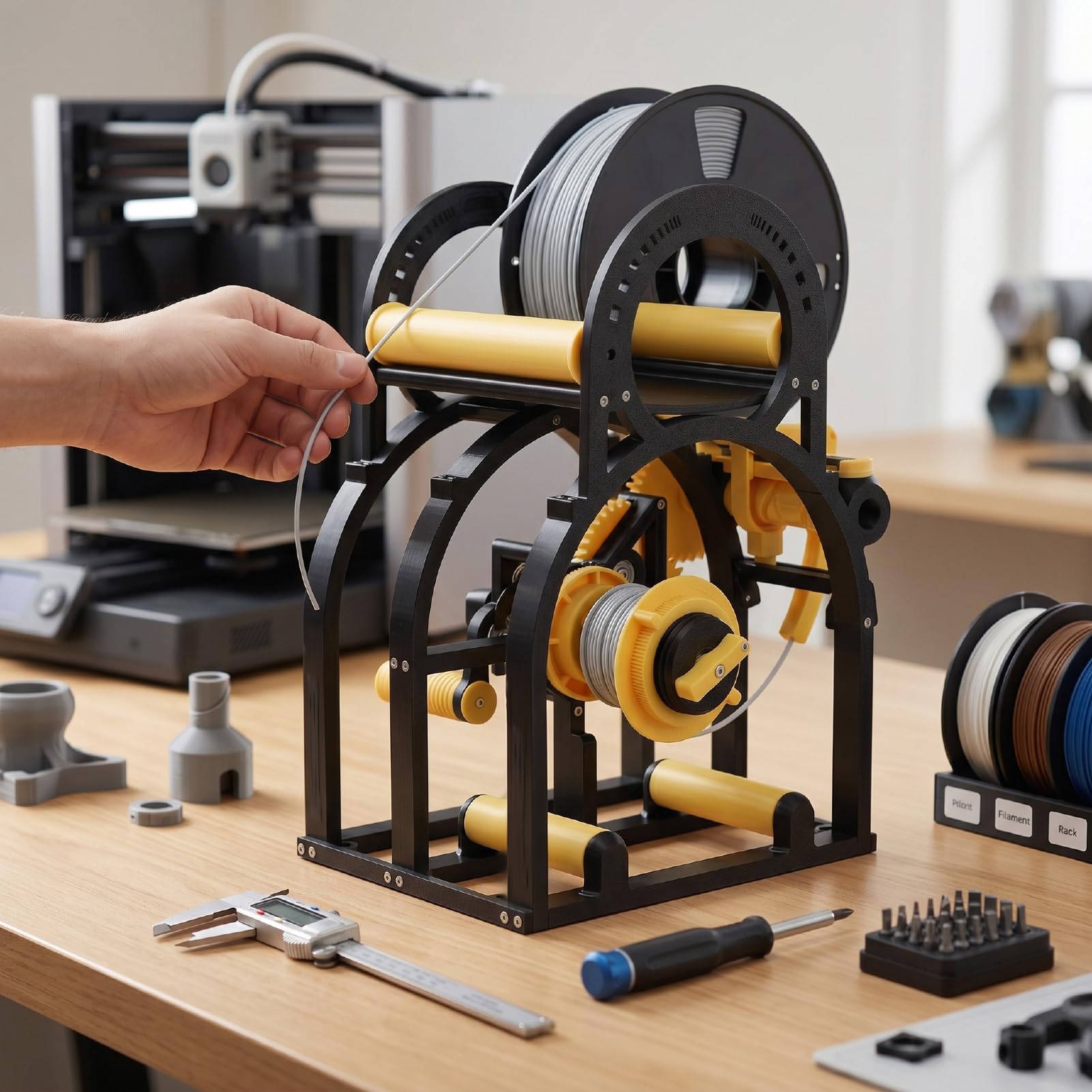 Ejoyous 3D-Drucker-Filament-Aufwickler, PETG CF Handkurbel-Filamentwickler für 20-cm-Spule, Intelligente Spannungskontrolle, Bohrer-kompatibler Aufwickler für 3D-Druck-Benutzer