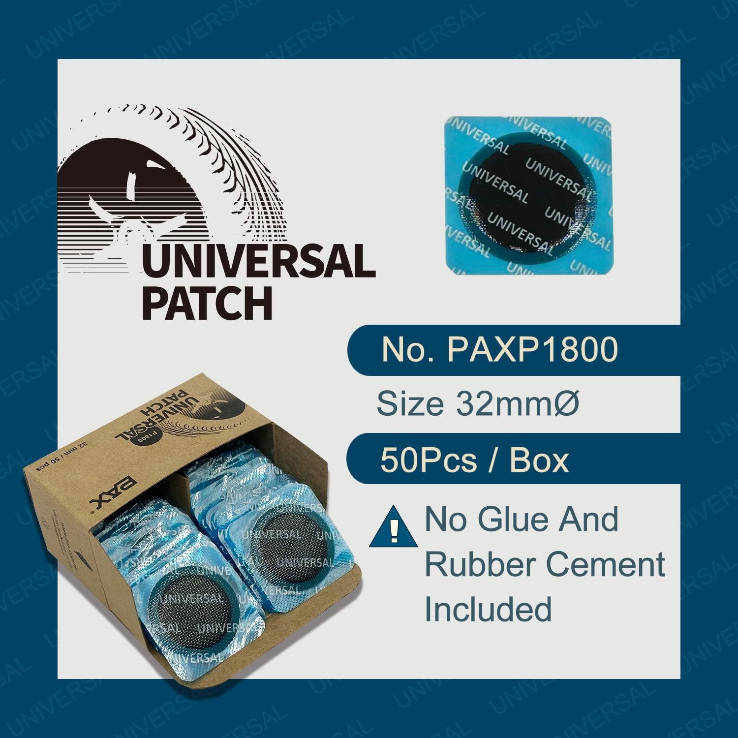 PAX 50 Pcs 32mm Round Universal Tube and Tire Repair Patches, for Radial and Bias Tires, Motorcycle, Automobile, Truck, Agricultural Vehicles, BMX, ATVs, River Floating, Inflatable Rubber