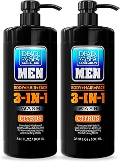 Dead Sea Collection Mens Body Wash 3 in 1 – Citrus Body Wash for Men – Shower Gel – Shampoo – Shower Soap for Face and Hair – Pack of 2 Bottles (33.8 Fl. Oz. Each)