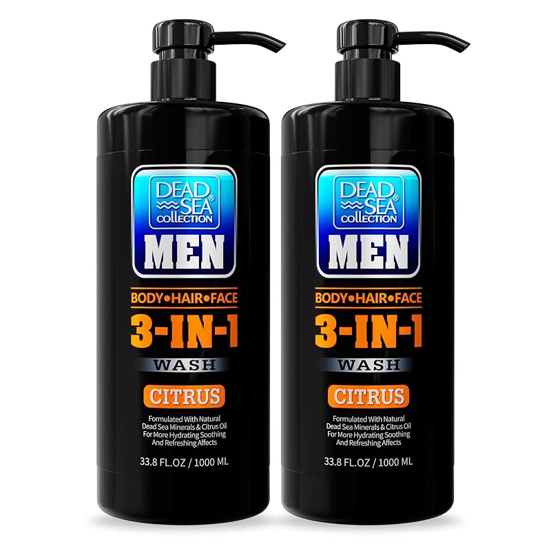 Dead Sea Collection Sabonete Líquido Corporal Masculino 3 em 1 Citrus para Corpo, Rosto e Cabelos — Pacote com 2 Frascos de 1.000 mL cada