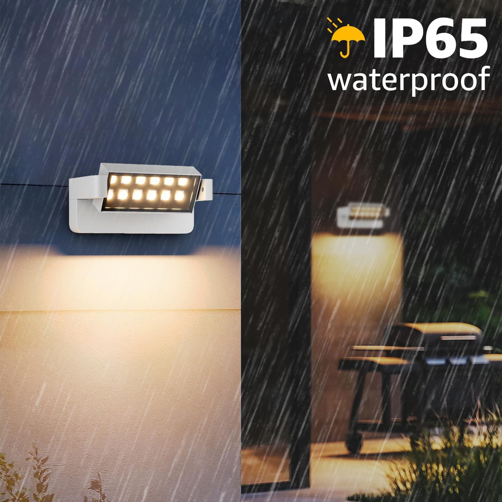 Aipsun Applique LED Extérieur 24W - Panneau Ajustable 350° en Aluminium, IP65 Blanc, 1500 Lumens, 3000K, pour Garage, Terrasse, Jardin