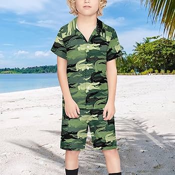 Amazon.co.jp: キッズ アロハシャツ 迷彩柄 カモフラージュ 鰐