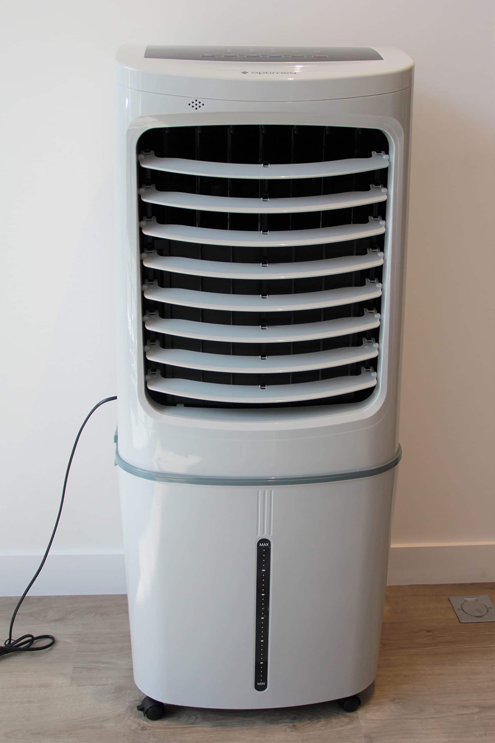 OPTIMEA ORA-440D Rafraîchisseur d'air XXL 44L, spécial pour les très grandes pièces et commerces sans évacuation d'air mode nuit, débit d'air 798 m³/h, capacité d'humidification 3L/h
