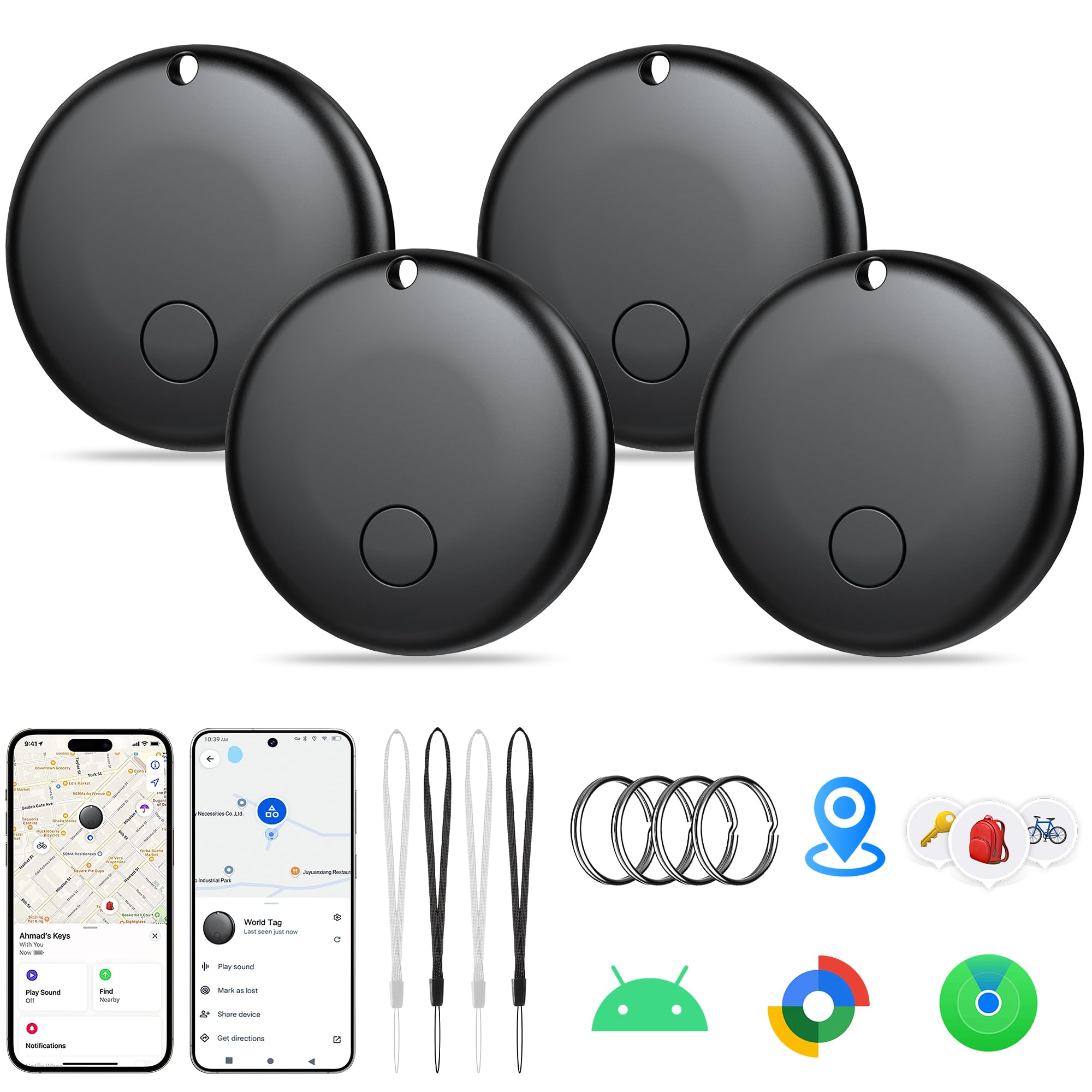 2025 Air Tracker Tags-4 Pack Item Locator for Android & iOS Bluetooth Tracker,Key Finders,Smart Tags Work with Apple Find My & Google's Find Hub (
