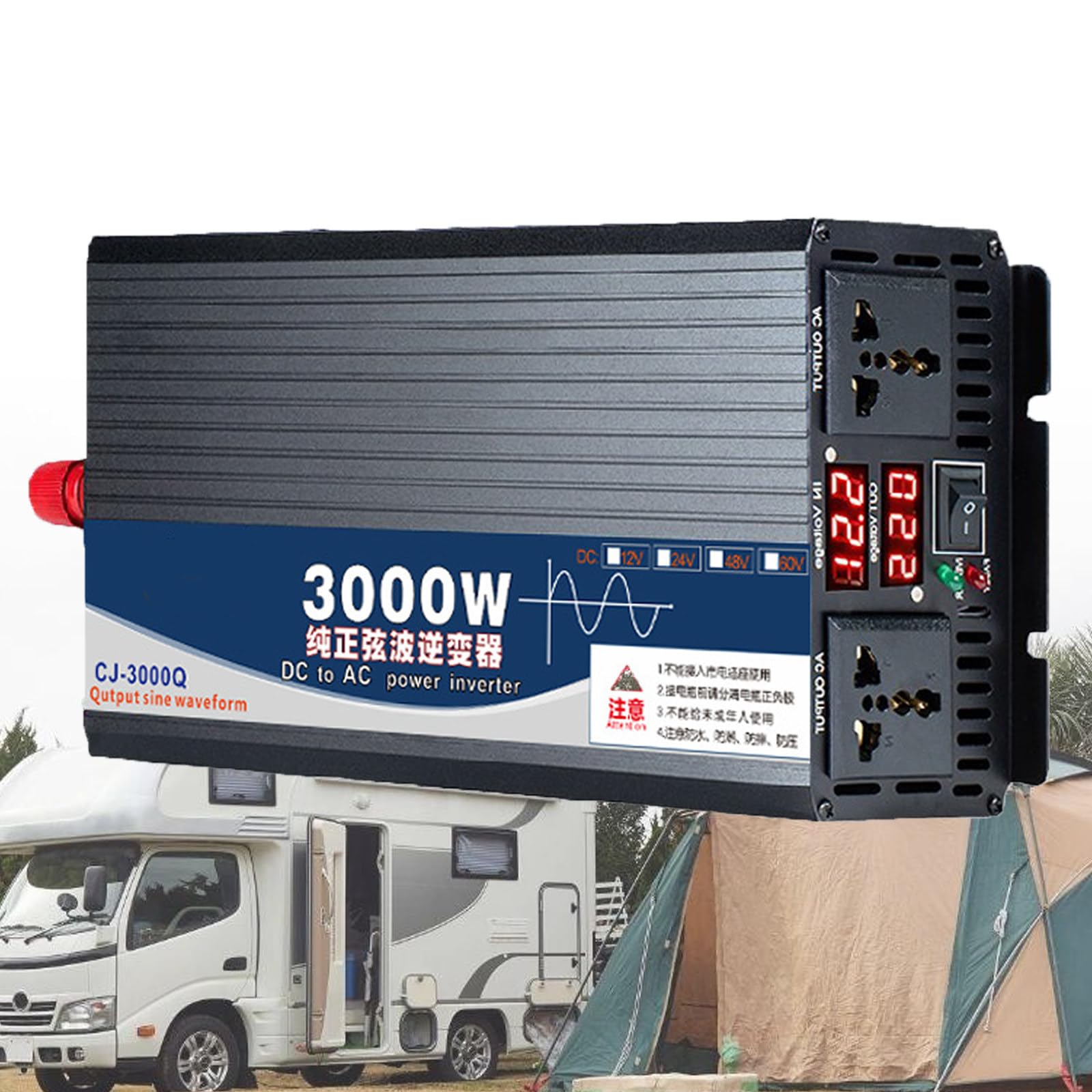 Pure Sine Wave Power Inverter 3000W 4000W 5000W, 12V 24V 48V 60V 72V DC to 110V 220V AC, Power Transformer, Voltage Converter, with 2 AC Outlets,3000W-12Vto110V