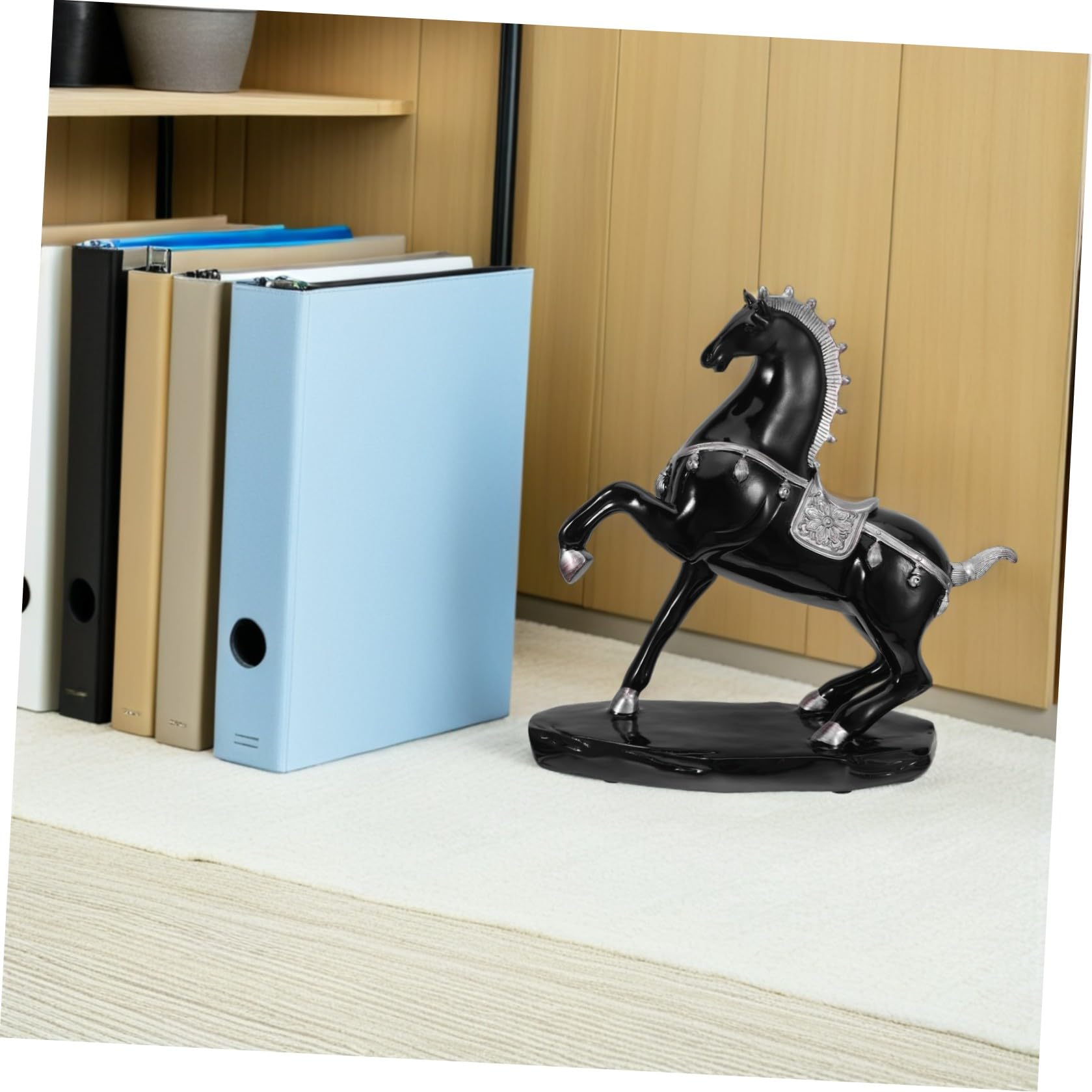 Tofficu Stehende Pferdestatue aus Kunstharz, Schwarz, Vintage
