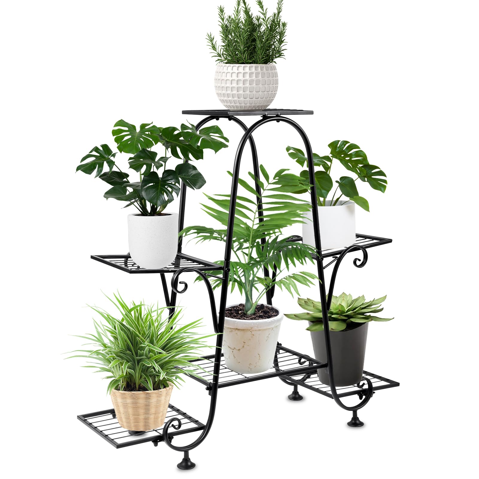 Plant Stand Indoor,Metal Plant Stand?29'' Tall Square Tray Black Plant Stand Outdoor,Coner Plant Stand Shelf Holds 6 Flower Pot for Patio, Garden, Balcony