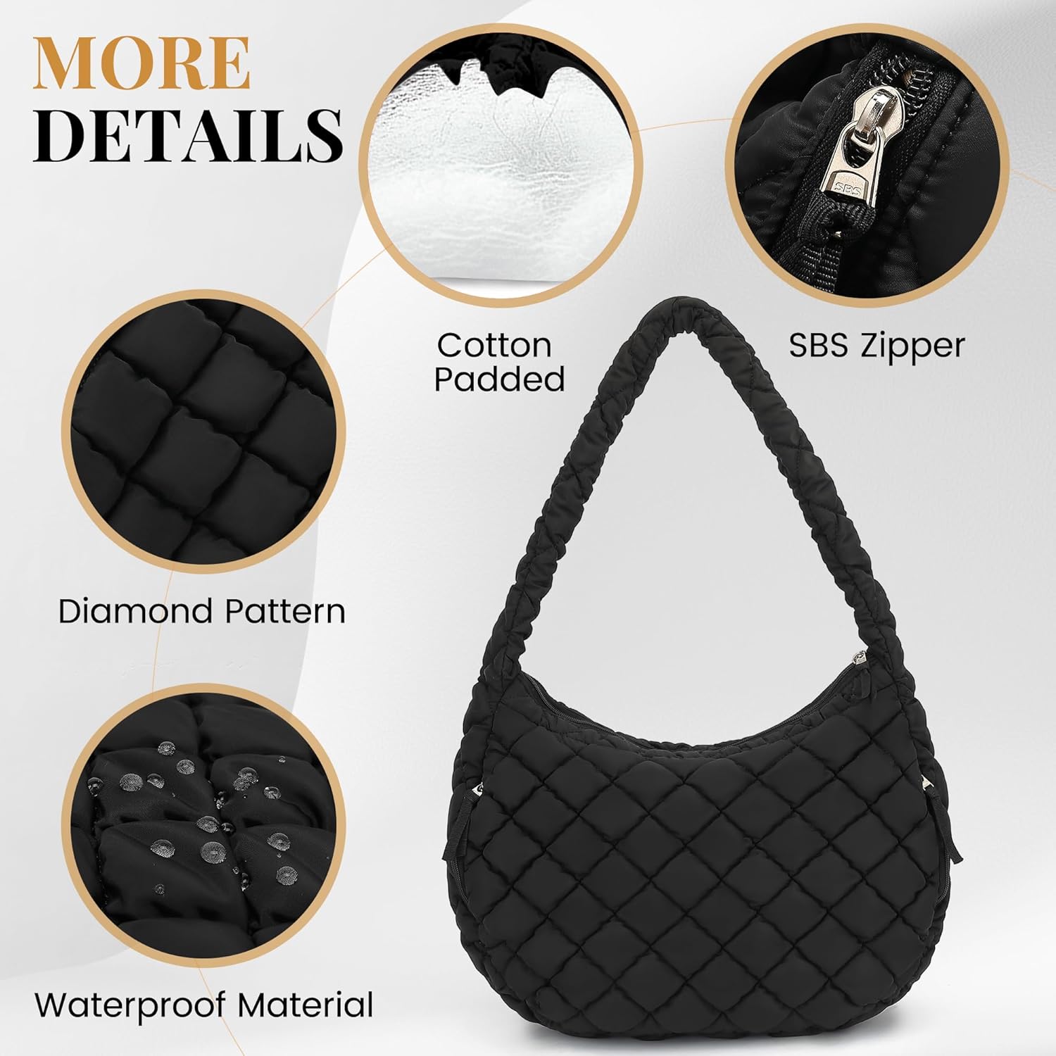 Tote Bag for Women, Large Puffer Bag and Work Bags with Zipper, Quilted Tote Bag for Travel, Daily, Work, Gym, Beach - Image 4