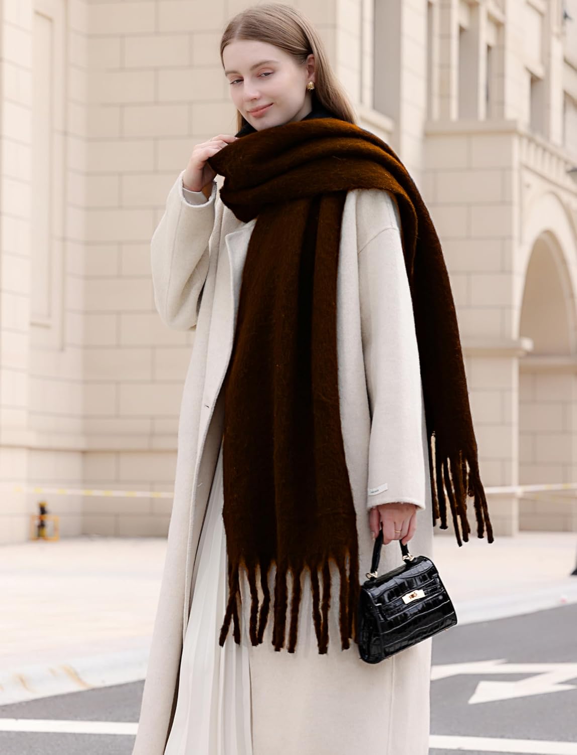 Wander Agio Winter Warm Scarf Long Pashmina Extra Large Shawls and Wraps for Women Large Blanket Scarves Solid - Image 4