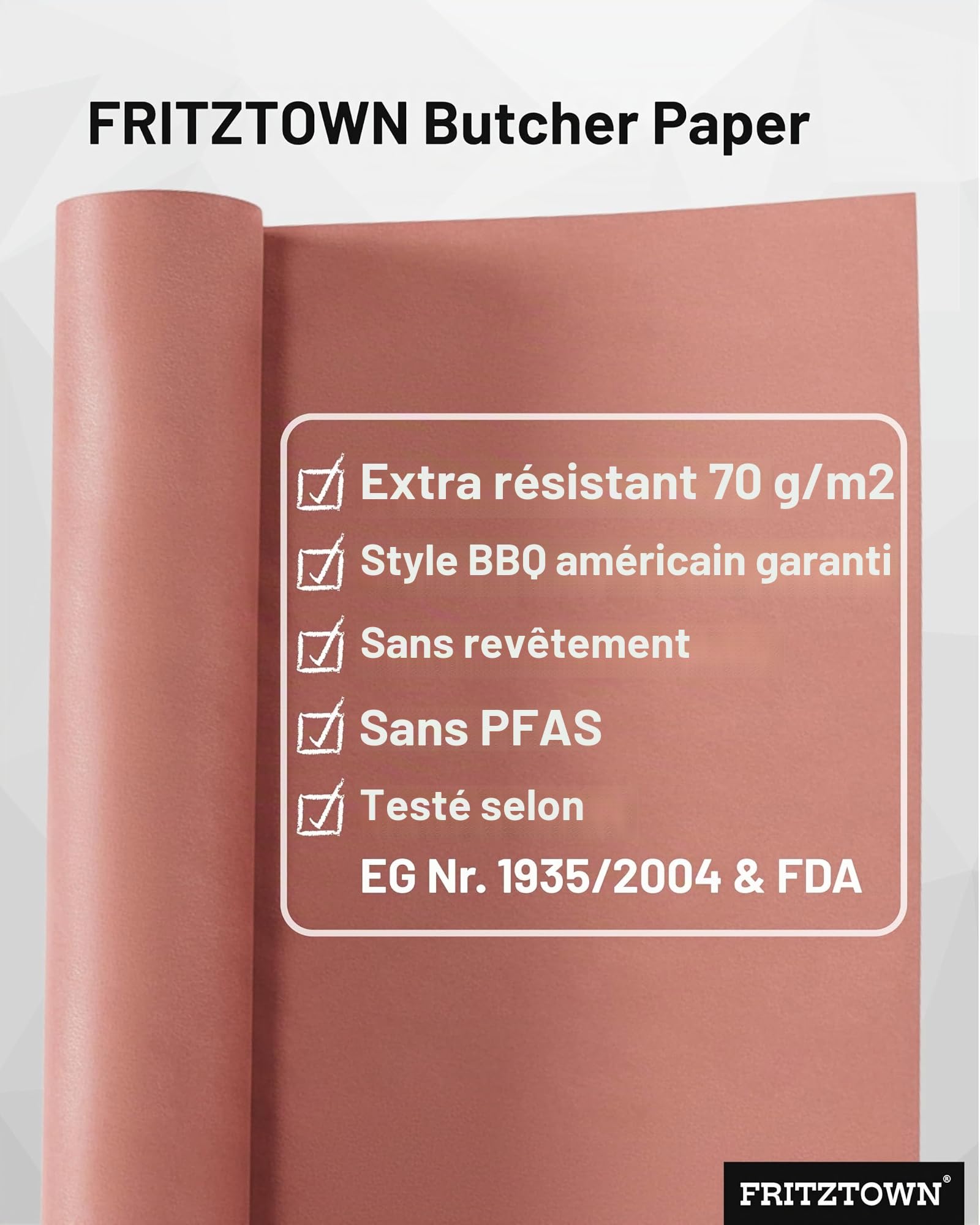 Butcher Paper Deluxe Pink Rouleau de papier boucher 44,5 cm x 50 m – Sans danger pour les aliments – Papier kraft pour barbecue et barbecue pour fumer, fumer et emballer de la viande