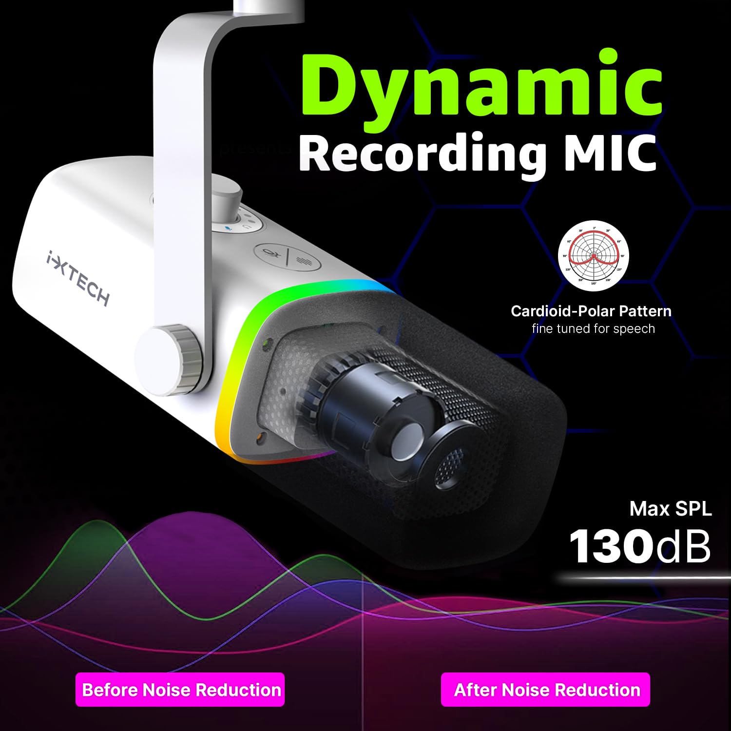 IXTECH Micrófono USB para juegos para PC, micrófono condensador con cancelación de ruido para podcasts y transmisión de video con soporte de trípode, filtro pop, montaje de choque, control de