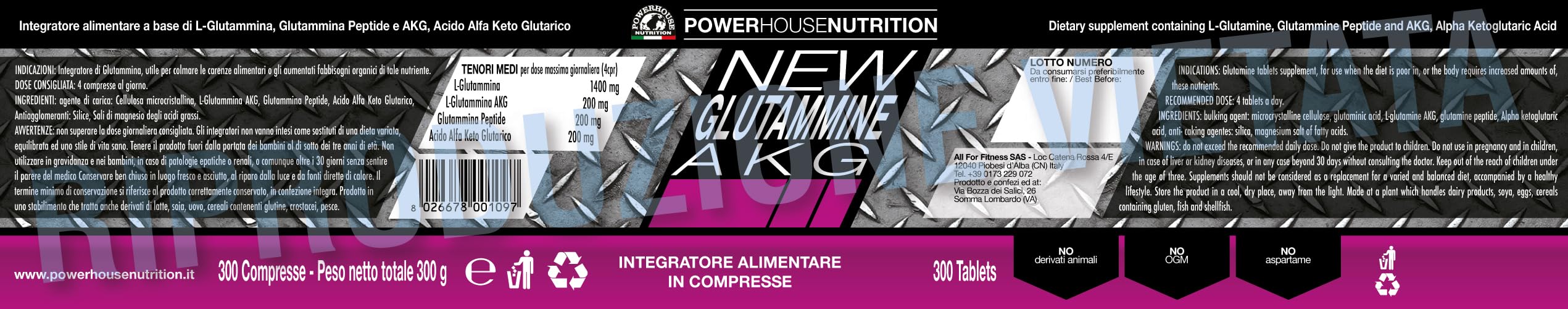 New Glutamine AKG Powerhouse Nutrition | Integratore Alimentare a Base di L Glutammina per Crescita Massa Muscolare | Glutammina Compresse | Innalza Soglia Fatica e Concentrazione (300 Compresse)