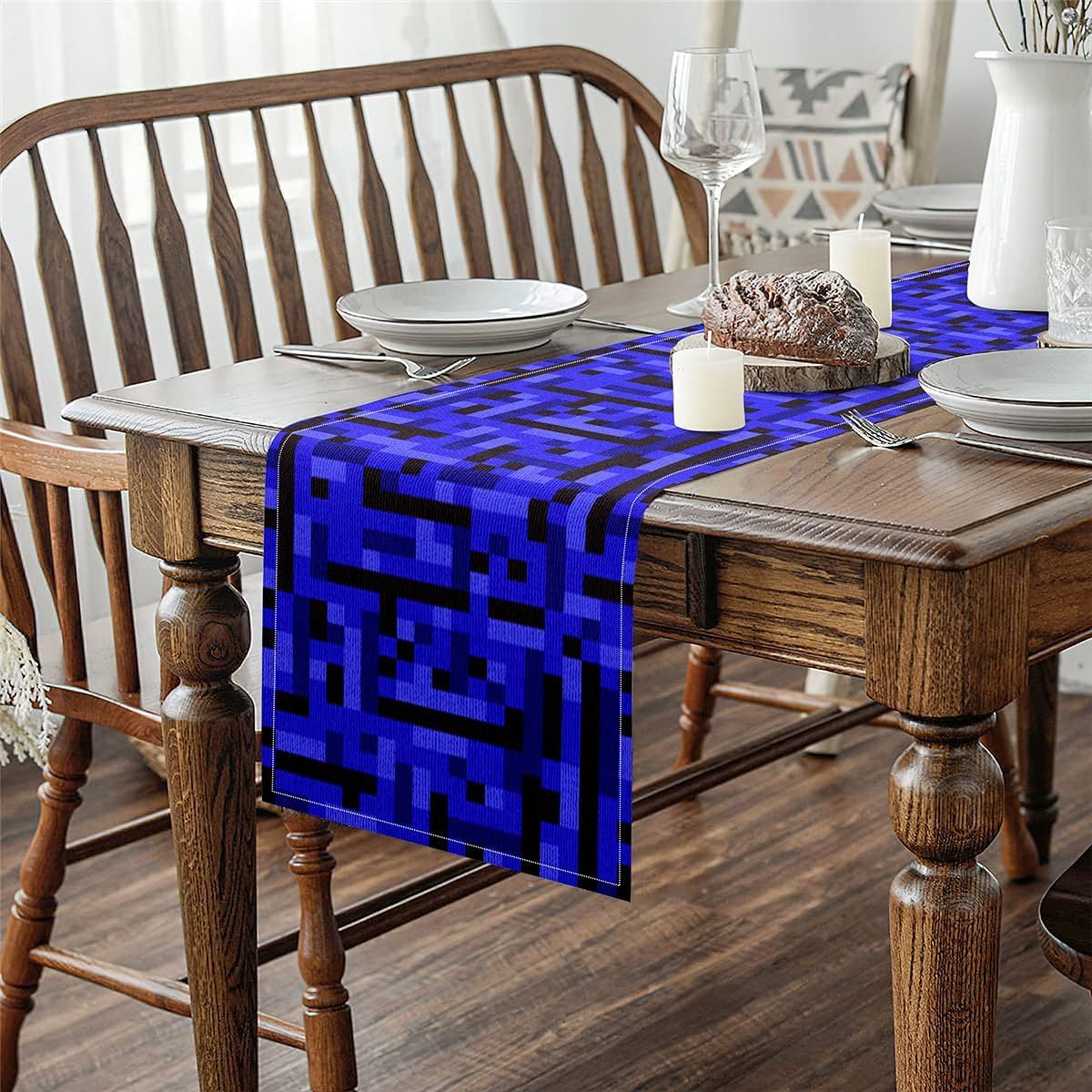 Miners Pixel Patchwork Table Runner 13 X 120 Inches Video Games Check Lattice Kitchen Dining Tables Decor for Home Game Grid Gaming Gamepad Table Mat Dark Blue image 4