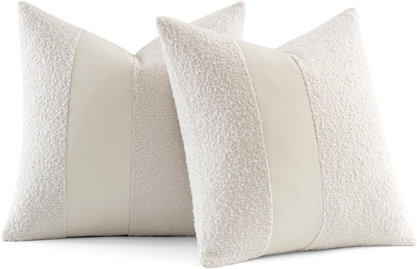 MIULEE Boucle Throw Pillow Covers 18x18 Inch Set of 2 White Faux Leather Textured Decorative Pillow Cases Boho Farmhouse Accents Cushion Covers for Couch Bed Livingroom Home Decor - Image 9
