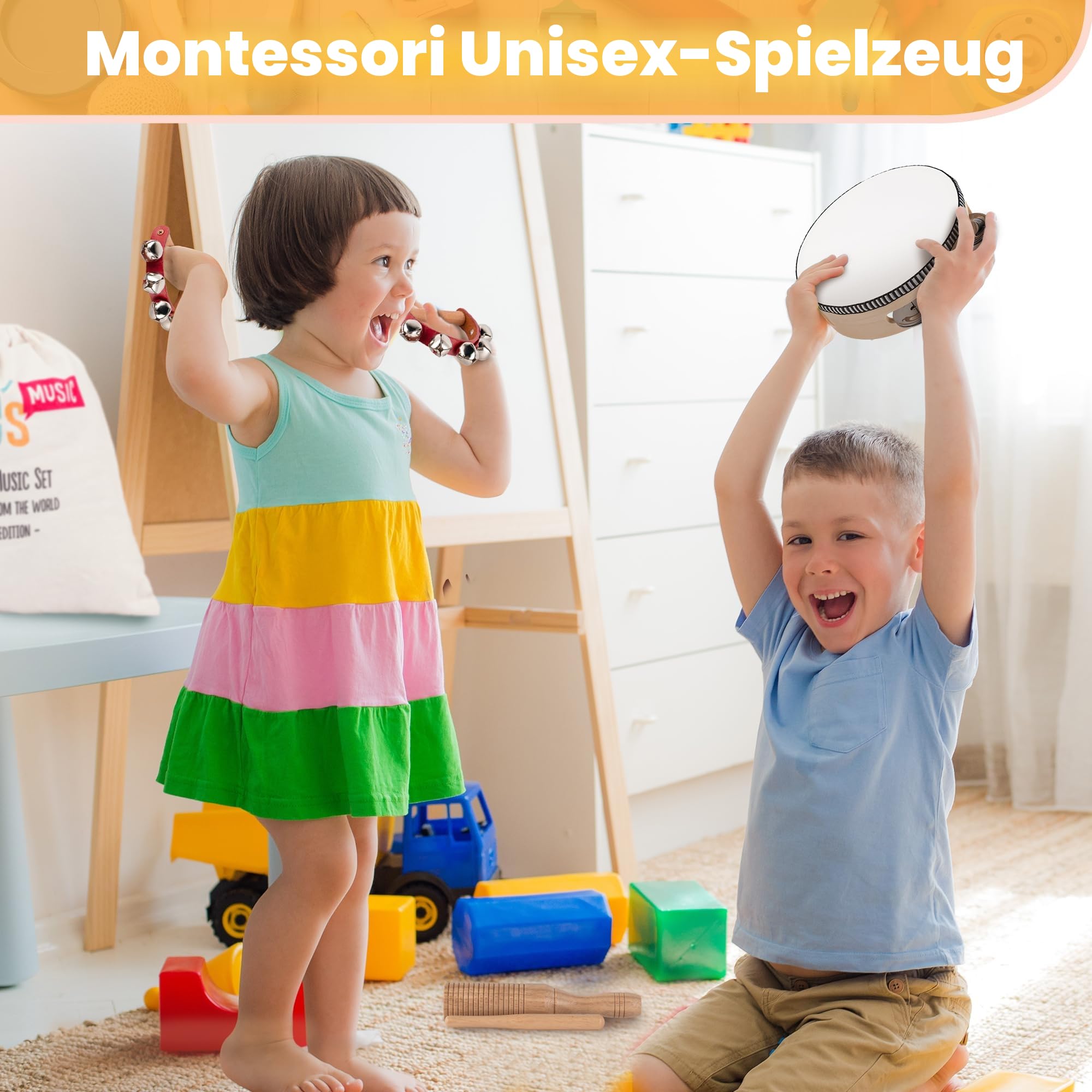Stoie's Musikinstrumente für Kinder Ab 3 Jahre - Holz Montessori Instrumente, Baby Klanghölzer, Trommel Musikspielzeug
