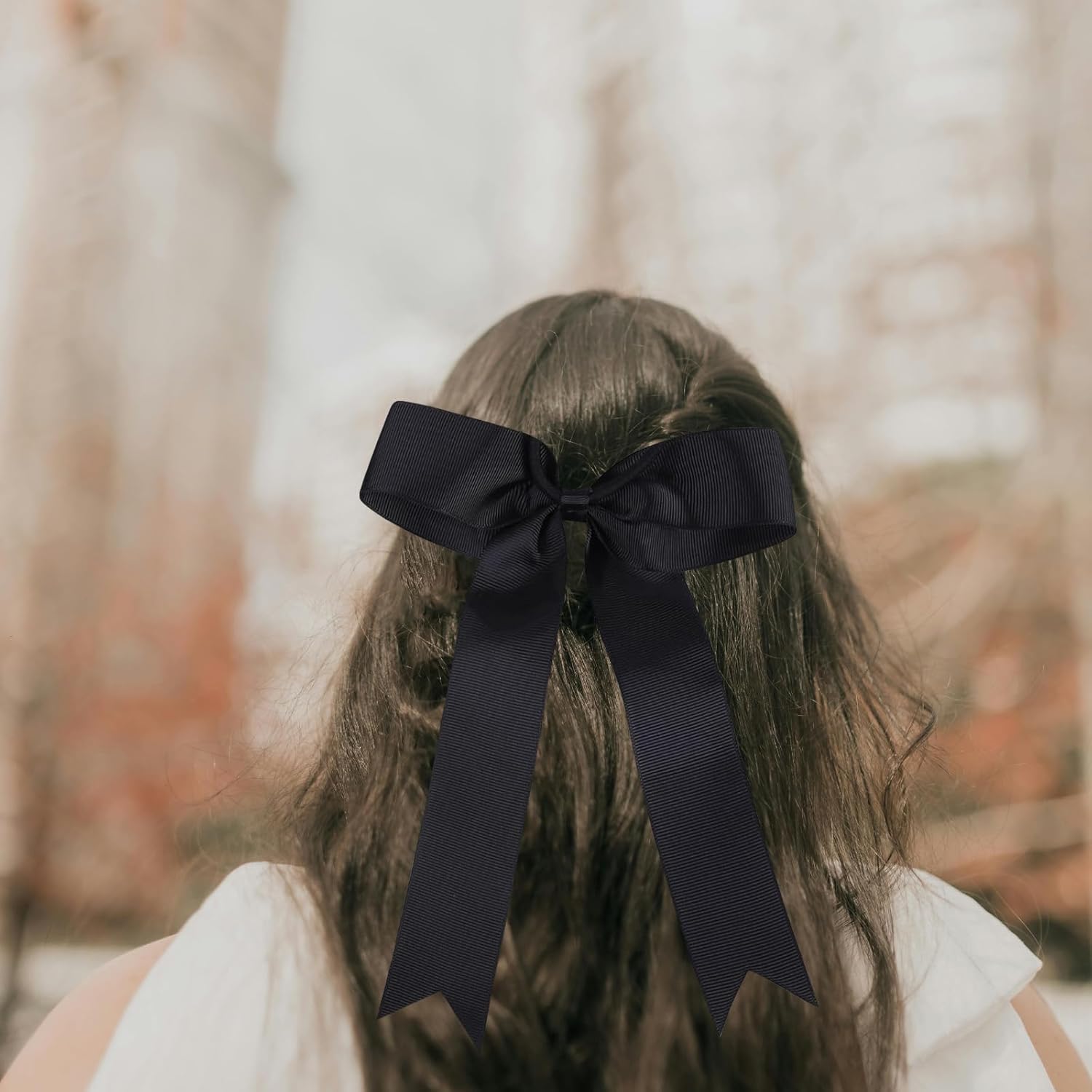 40 Pcs Long Tail Skinny Cheer Hair Bows Elastic Bands Handmade Grosgrain Ribbon Cheerleading Bows Collegiate Ponytail Holder For Girls Cheerleaders School College Sports (Long Black)