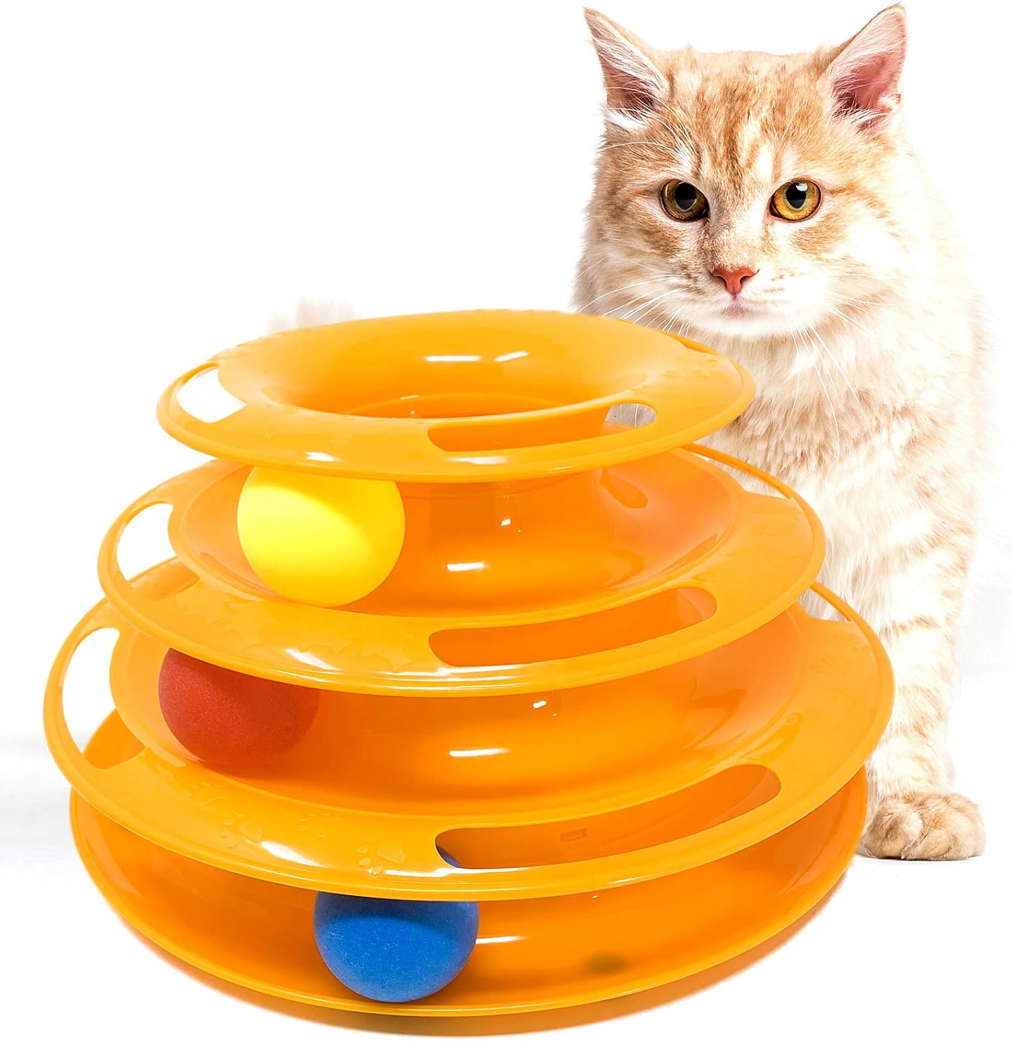 iPrimio Interactive Cat Toy – 3 Level Track Tower with Roller Balls – Strong Holding Grip – Improve Mental Simulation and Physical Play