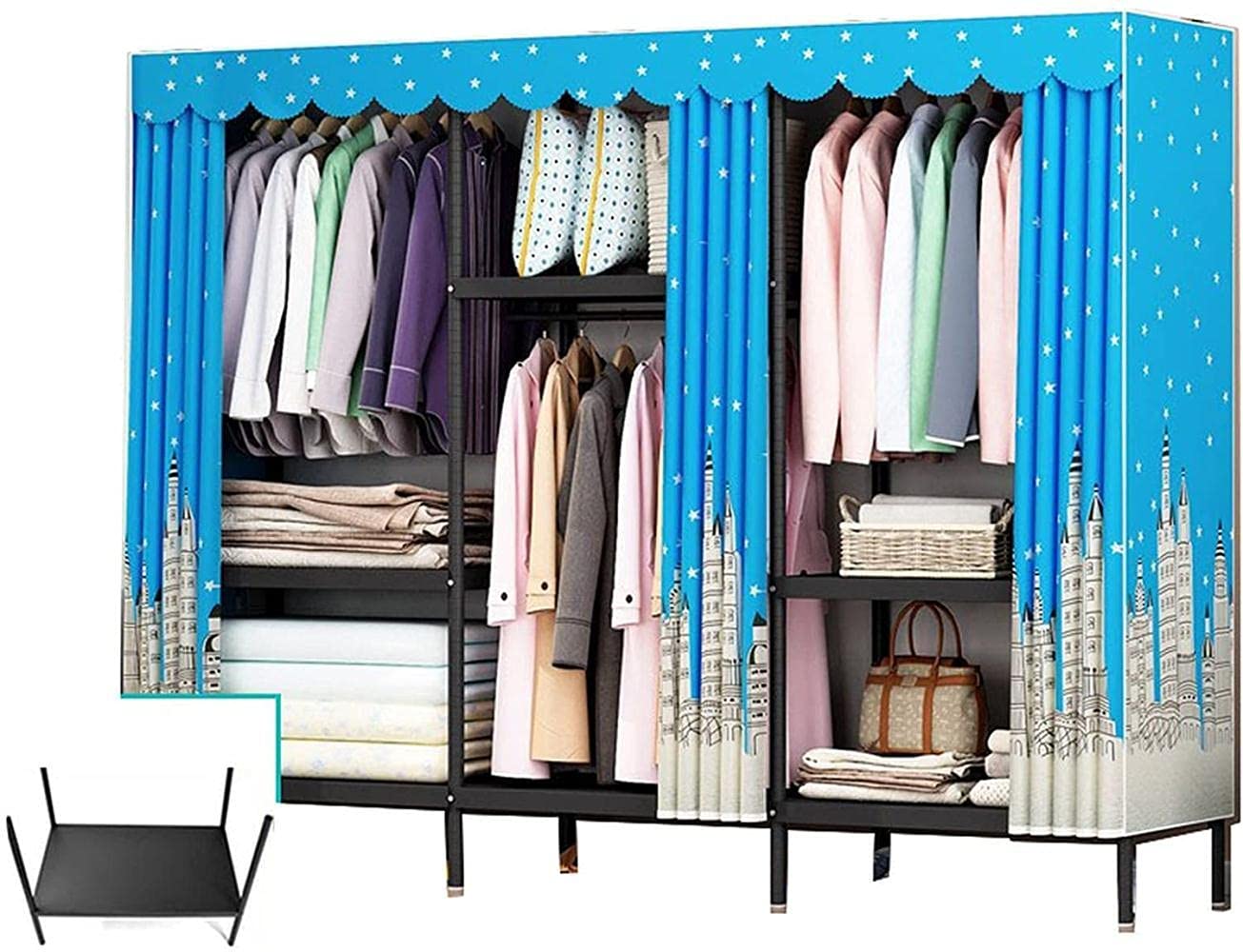 YDoo Wardrobe Assembly Portable Wardrobe, Open Home Clothes Closet Storage Organizer Metal Clothes Hanging Rail Storage Rack (Size : 175 * 180 * 45CM)