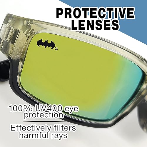 Miniatura 4 de DC Batman - Gafas de sol deportivas para niños, elegantes y duraderas, con protección UV, con funda de transporte suave, con licencia oficial,
