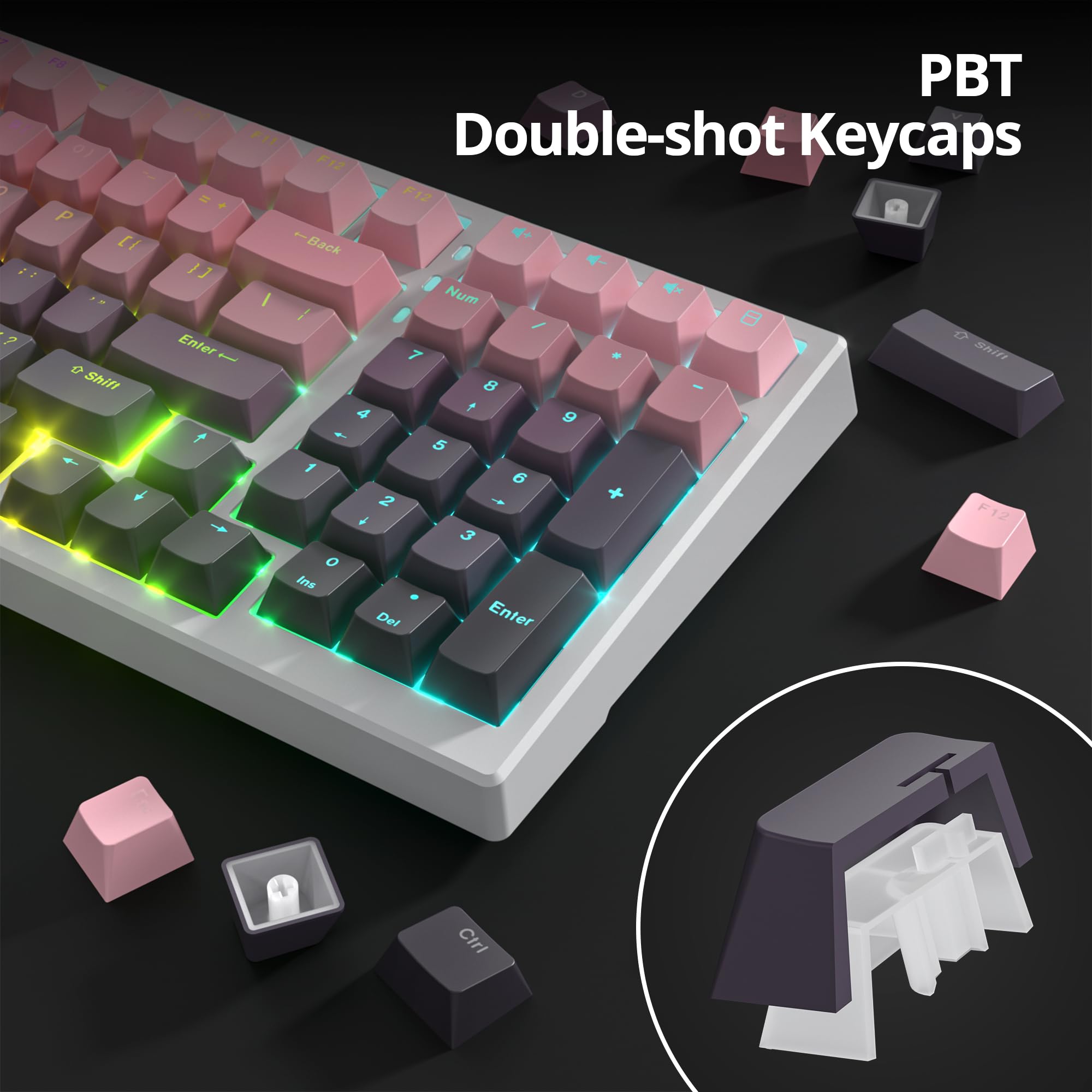 SOLIDEE Set de Keycaps PBT Degradado 135 Teclas para Teclados Mecánicos,Perfil OEM,con Retroiluminación y RGB,Leyendas Translúcidas,con Switches Cherry MX y Teclados Hot-Swappable(Bean Paste)