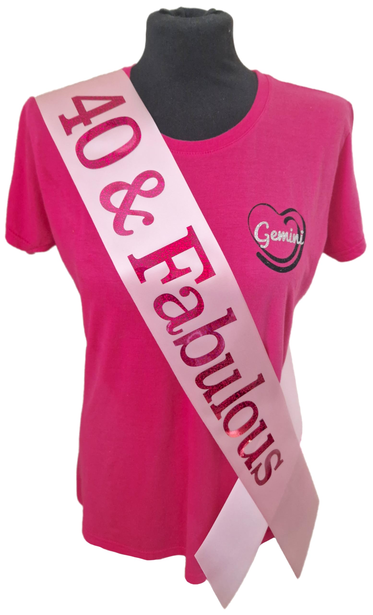 40th Birthday Sash - 40 & Fabulous Birthday Sash - Beautiful Quality Light Pink Ribbon and Holographic Pink Font