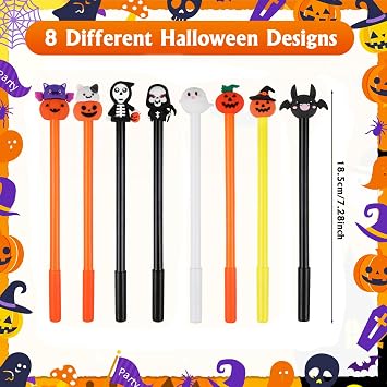 DIYASY 32 Pcs Halloween Pens, Pumpkin Skull Heads Ghost Bat Shape Pens Bulk Gel Black Ink Pens Assorted Novelty Pen for Kids Adults Gifts School Office Home Supplies Cute Prizes