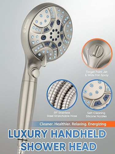 Miniatura 8 de Cabezal de ducha de mano de alta presión con filtro, botón de pausa de interruptor de encendidoapagado, cabezal de ducha de 10 modos con filtros