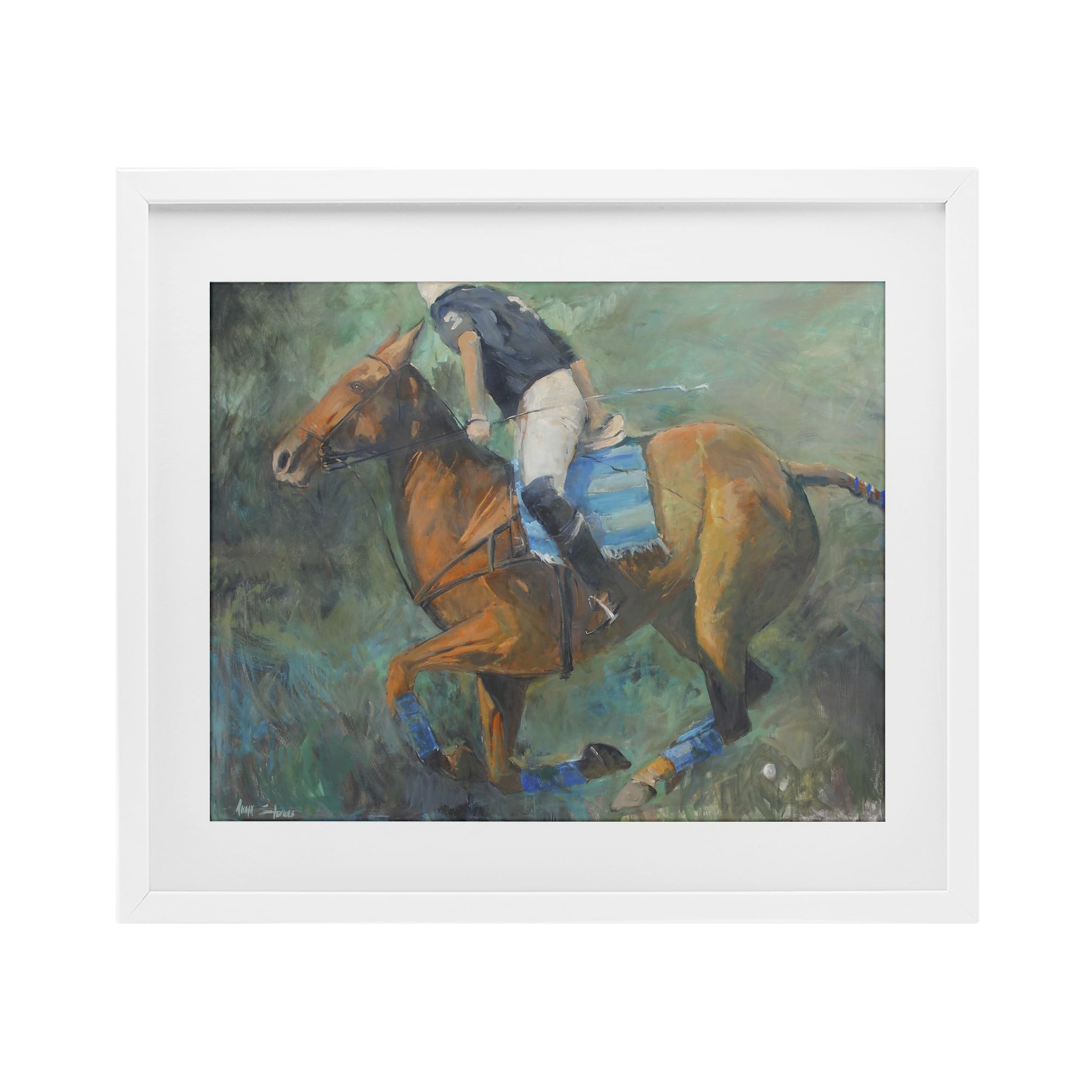Stupell Industries Coastal White (Textured) 'Polo Rider In Dynamic Motion'| Framed Print Under Glass