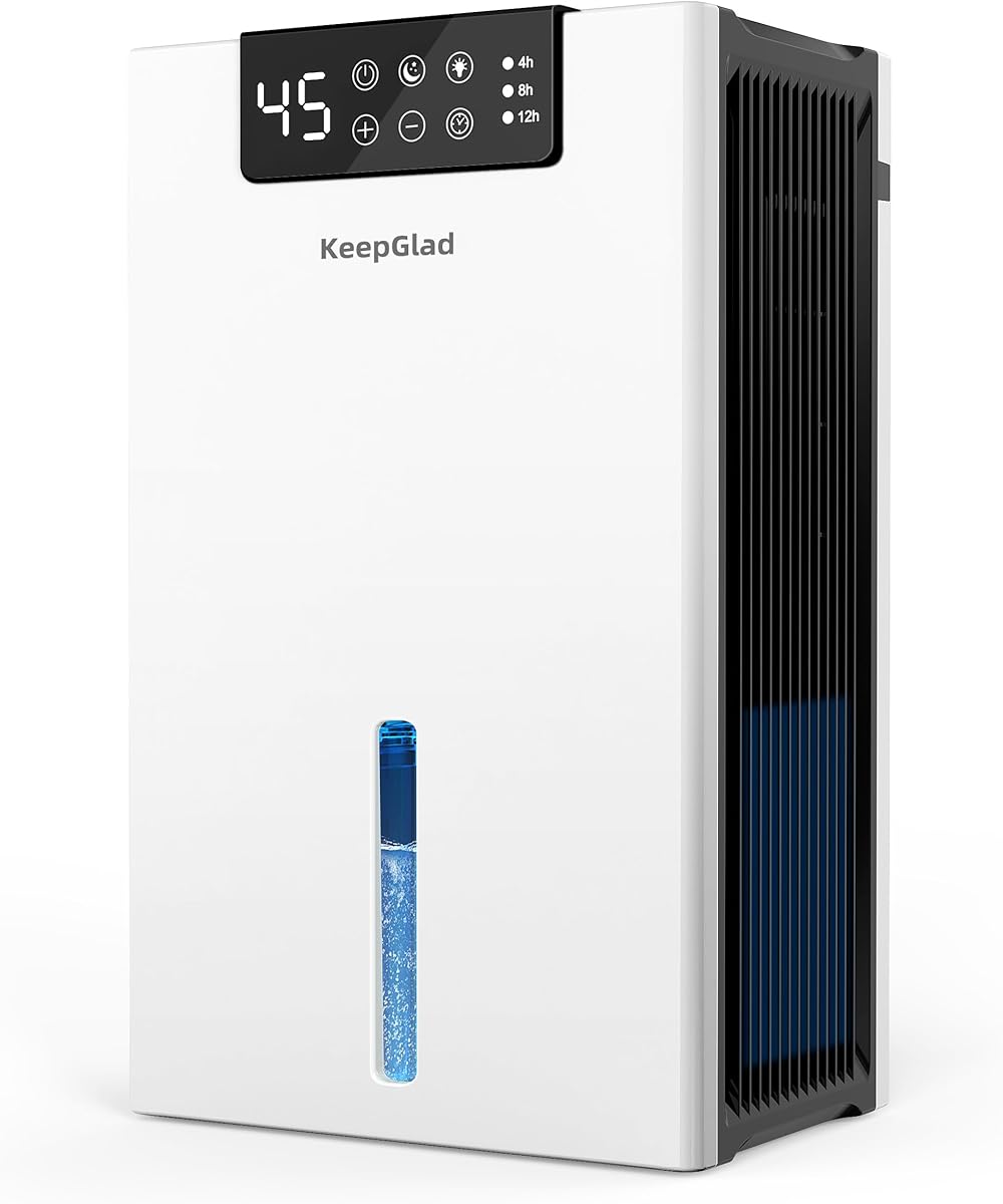 Dehumidifier, Dehumidifiers for Home(1000sq.ft), 98 OZ Dehumidifier Washable Air Filter, Dehumidifiers for Basement with Drain Hose, Auto Shut Off, Timer Setting, 7 Colors LED Light, (White)