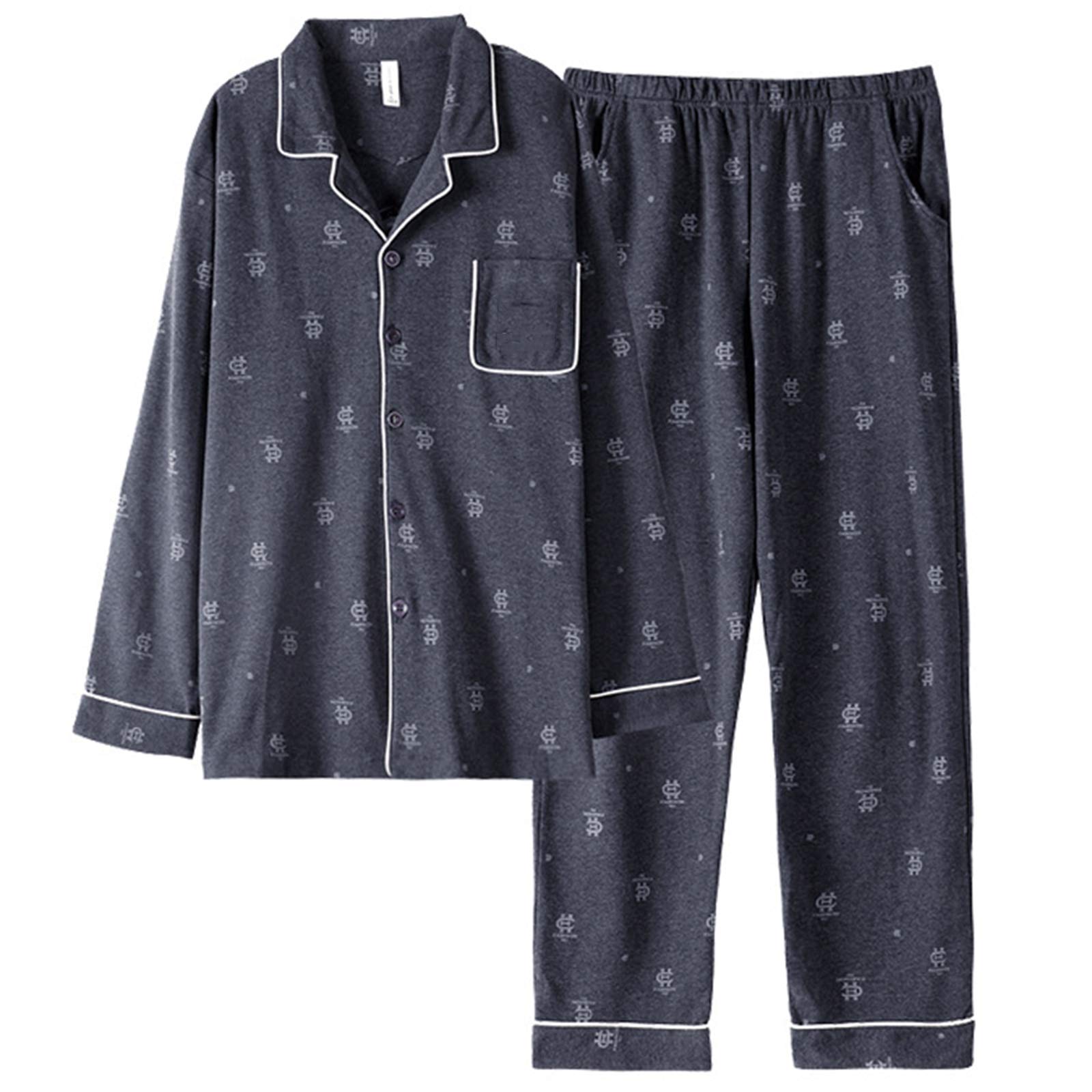 Pyjama Automne-Hiver pour Homme en Coton Boutonné Taille M-2XL