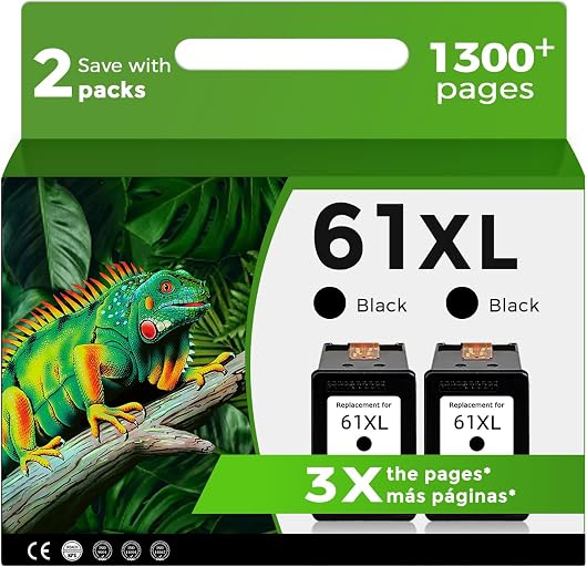 61XL Black Ink Cartridge Compatible for HP Ink 61 XL HP61 HP61XL 5530 4500 | Replacement for 2620 4630 2540 4502 3050 1510 4632 4501 2542 2514 3510 4635 3050a 5535 1000 1010 1512 Printer ( Black 2-Pack)