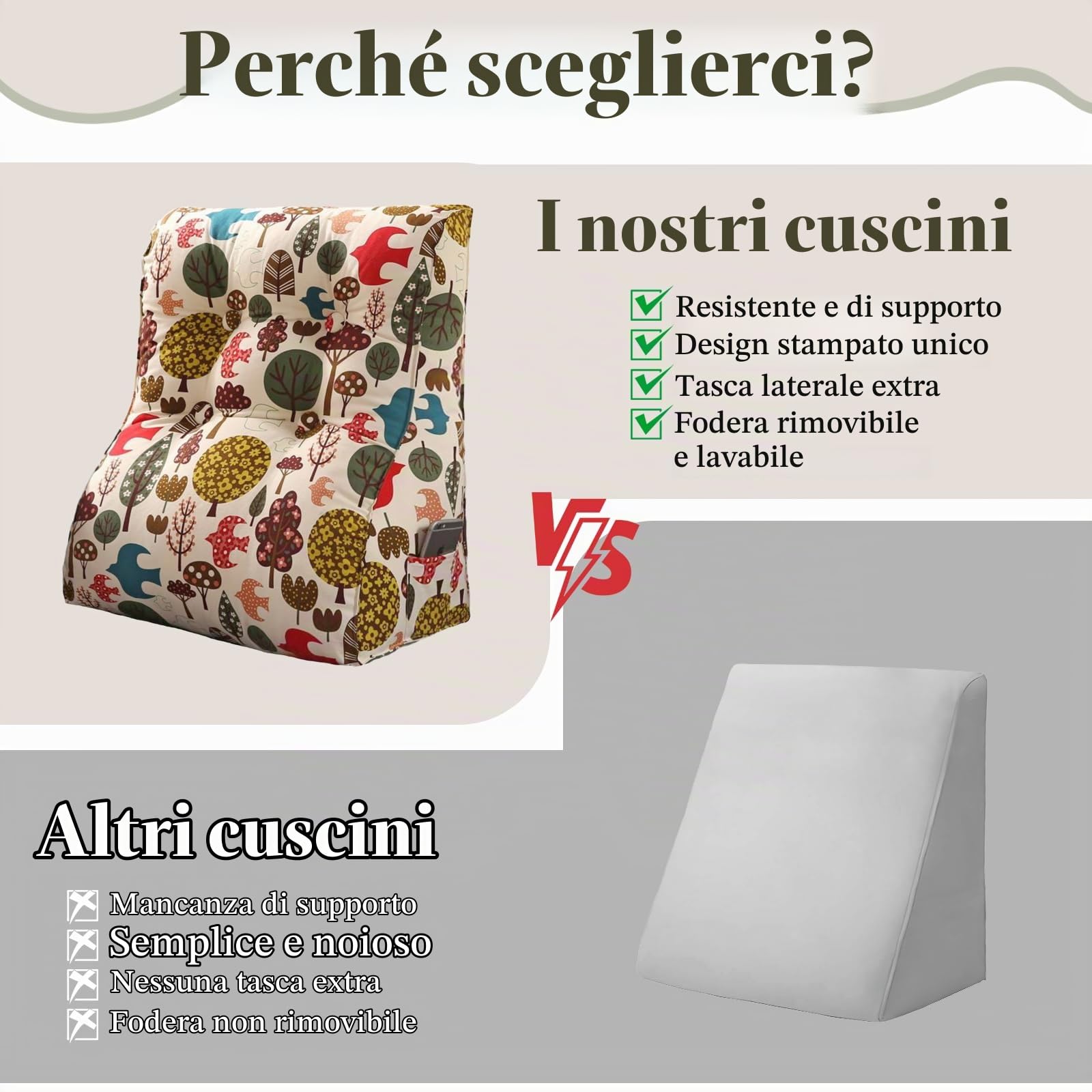 Cuscino da lettura curvo per letto, cuscino a cuneo per testiera per cuscino di supporto per la schiena, cuscino per la schiena per sedersi a letto o sul divano, con fodera sfoderabile