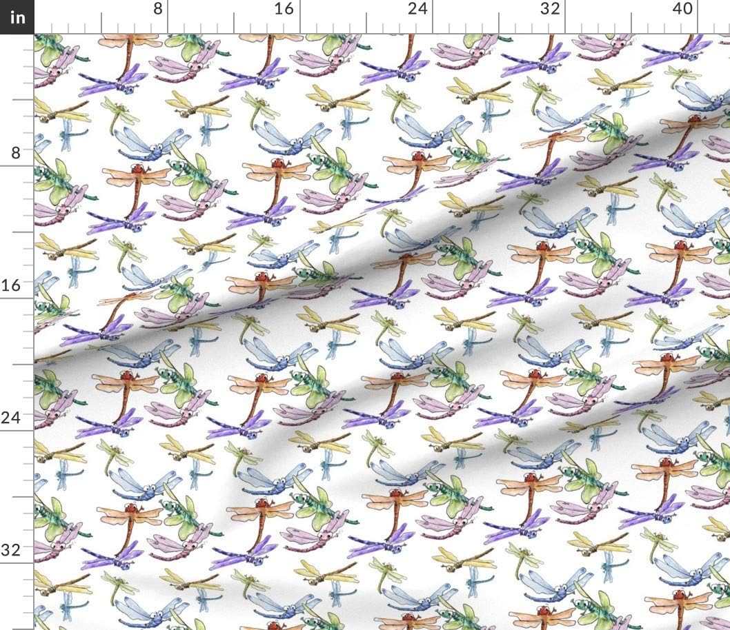 Spoonflower Fabric - Happy Dragonflies Dragonfly Cartoon Whimsical Funny Nursery Watercolor Printed on Petal Signature Cotton Fabric by The Yard - Sewing Quilting Apparel Crafts Decor