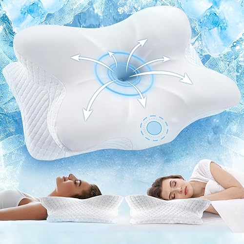 Almohada Cervical para el Cuello para Alivio del Dolor - Almohadas de Espuma Viscoelástica Refrescante para Dormir, Almohada Ergonómica para Quienes