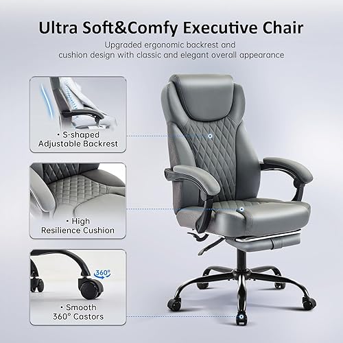 Miniatura 7 de Silla de oficina, silla de oficina grande y alta con reposapiés, silla ergonómica, sillas de escritorio de oficina en casa, silla reclinable de