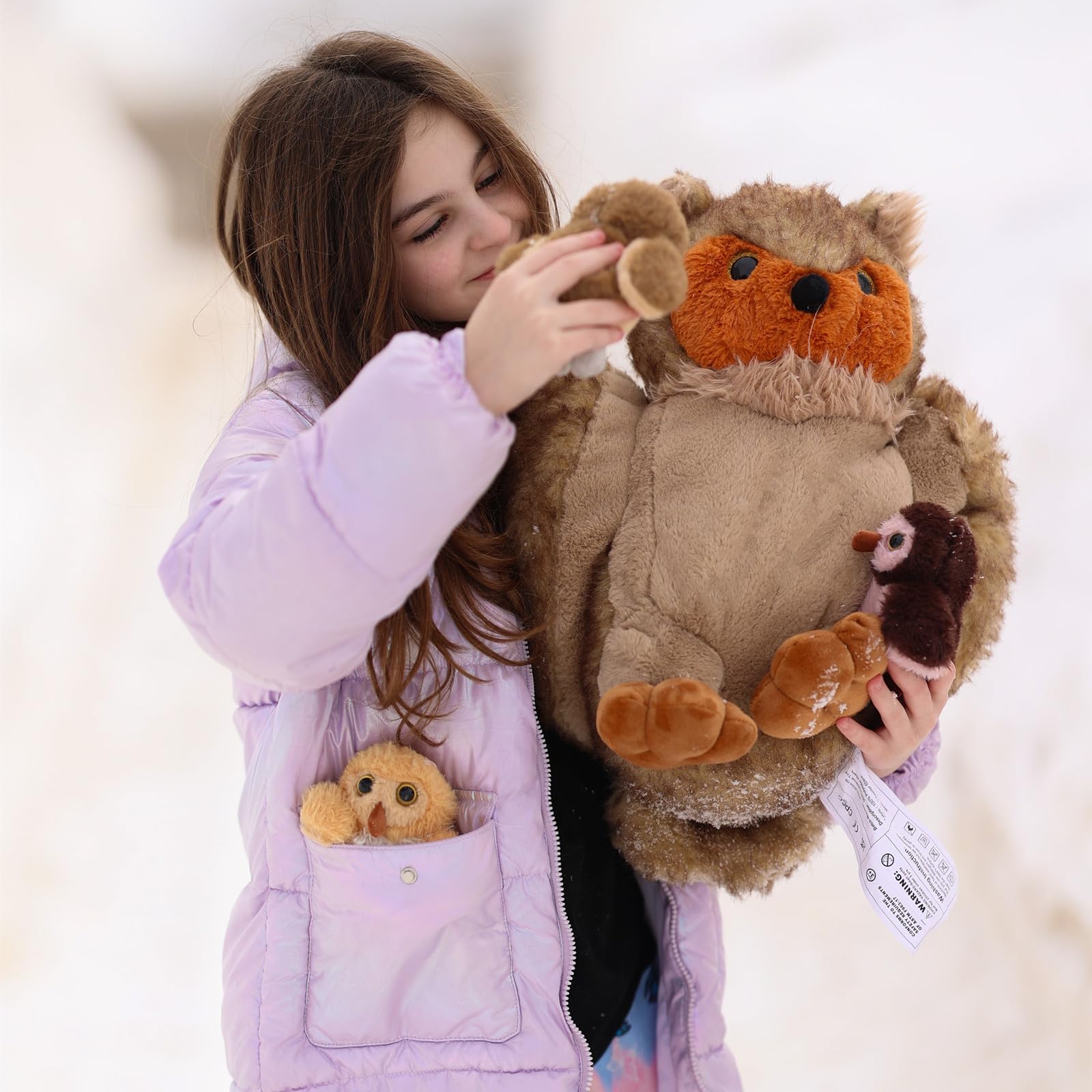 KERTA 4-in-1 Owl Stuffed Animals Set, 20 Inch Large Mommy Stuffed Owl Plush with 3 Babies Toy, Soft Owl Plush Pillow for Girls Boys Birthday Christmas Decor 3