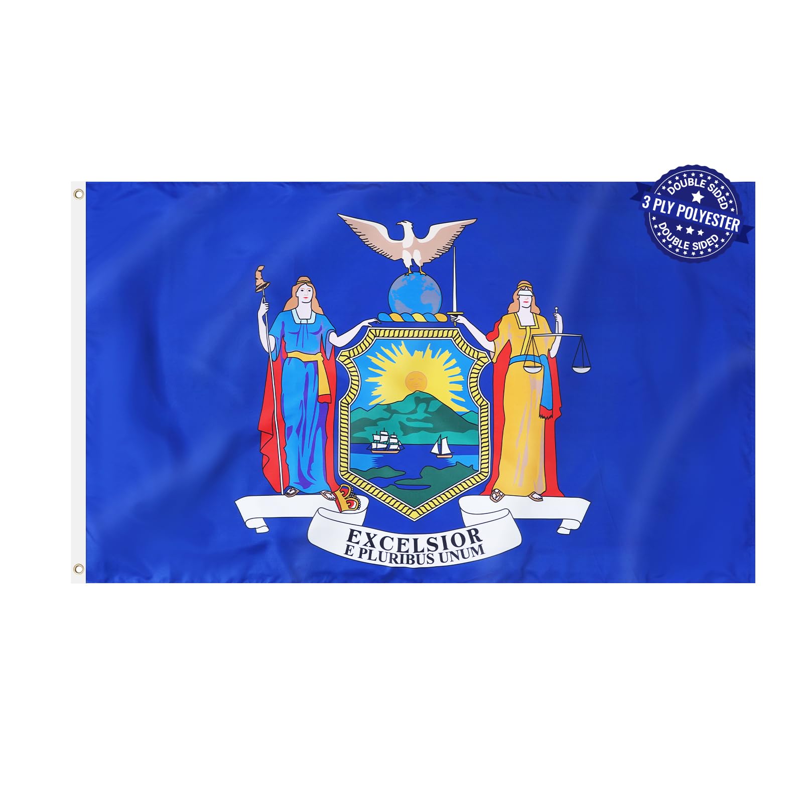 FLAGPARK New York Flag NY State Flag 3X5 FT Double Side Heavy Duty Outdoor Sewn Striped Banner with 2 Brass Grommets