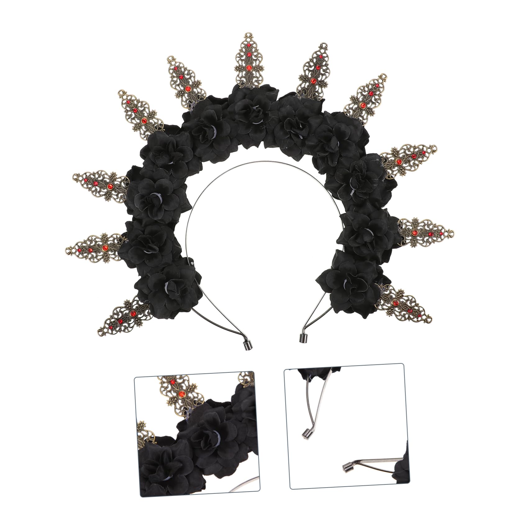 Healeved Runde Metall Tiara in Schwarz, Dekorativer Kopfschmuck für Frauen | Blumen Optik, Eleganter Haarschmuck für Bräute, Praktisches Accessoire mit Festlicher Note