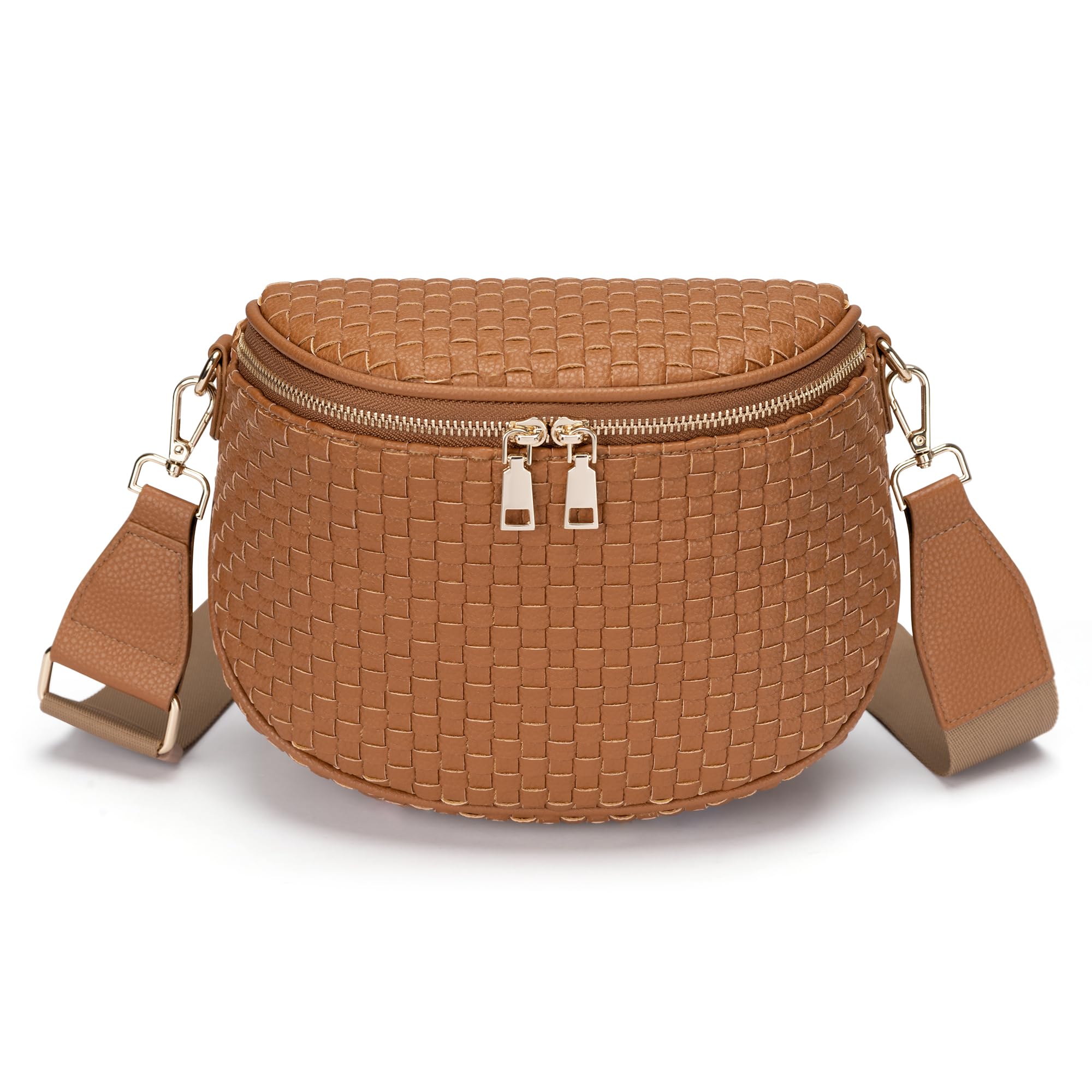 FODOKO Woven Crossbody Bag for Women Vegen Leather Checkered Purse belt Handbags Shoulder Bum Bags