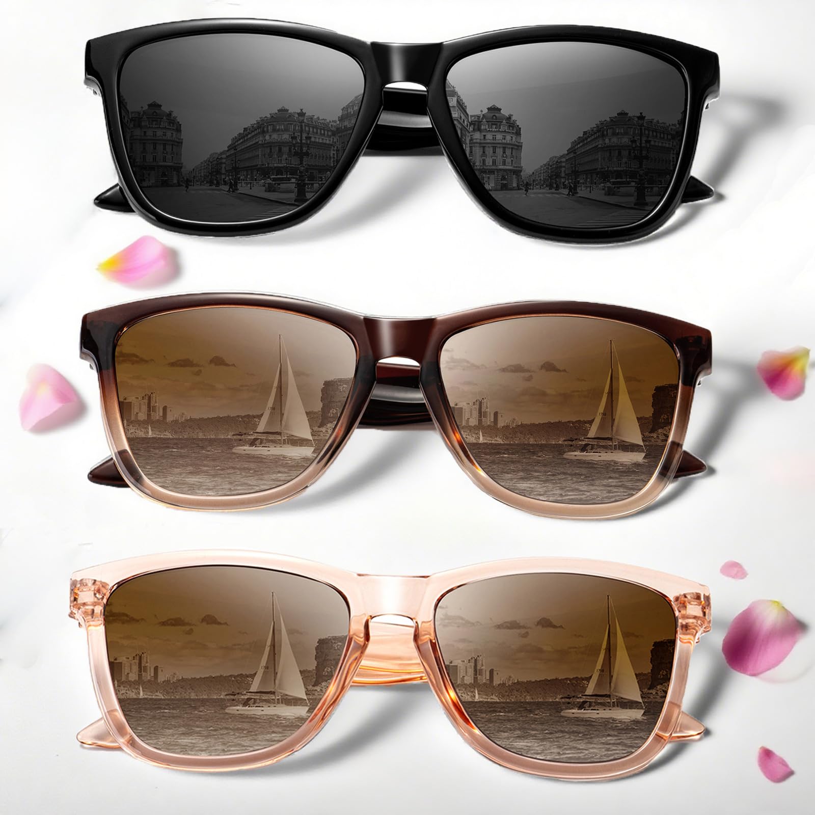 Polarized Sunglasses for Women Trendy Womens Sunglasses Classic Sun Glasses for Driving Travel 3Pack