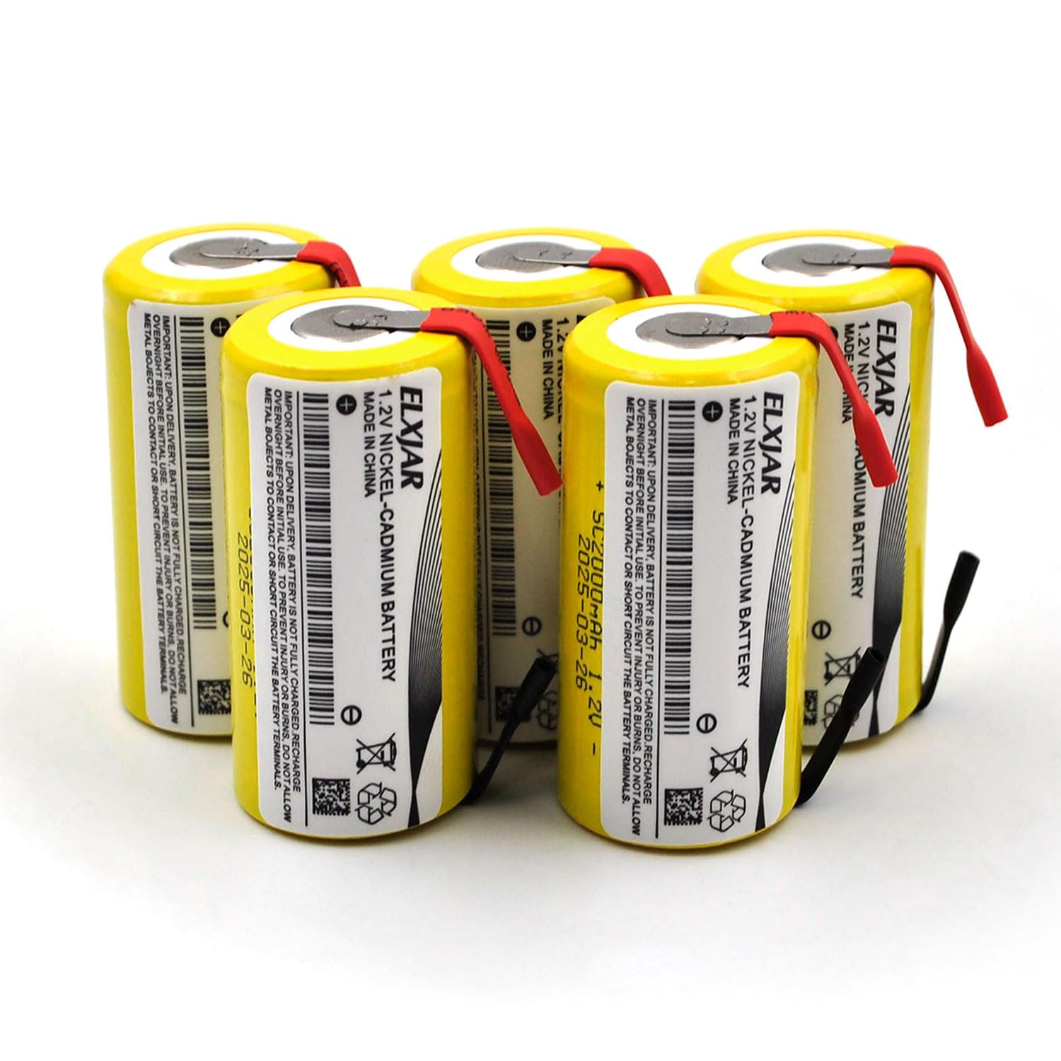 (5-Pack) Sub C 1.2V 2000mAh Ni-CD SC Rechargeable Battery for Power Tools (with Tabs)
