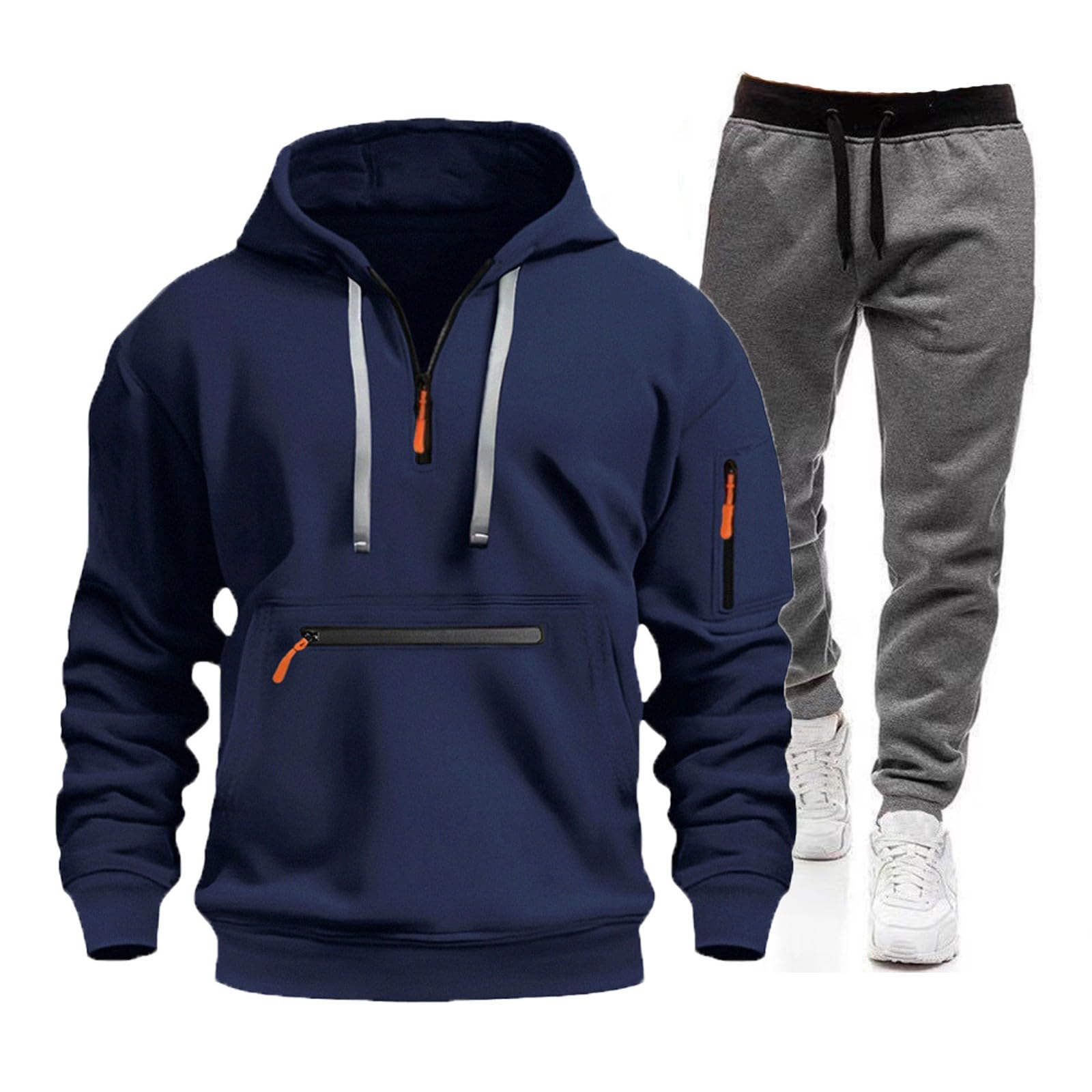 Tuta da uomo con cappuccio e pantaloni da jogging per palestra, sport