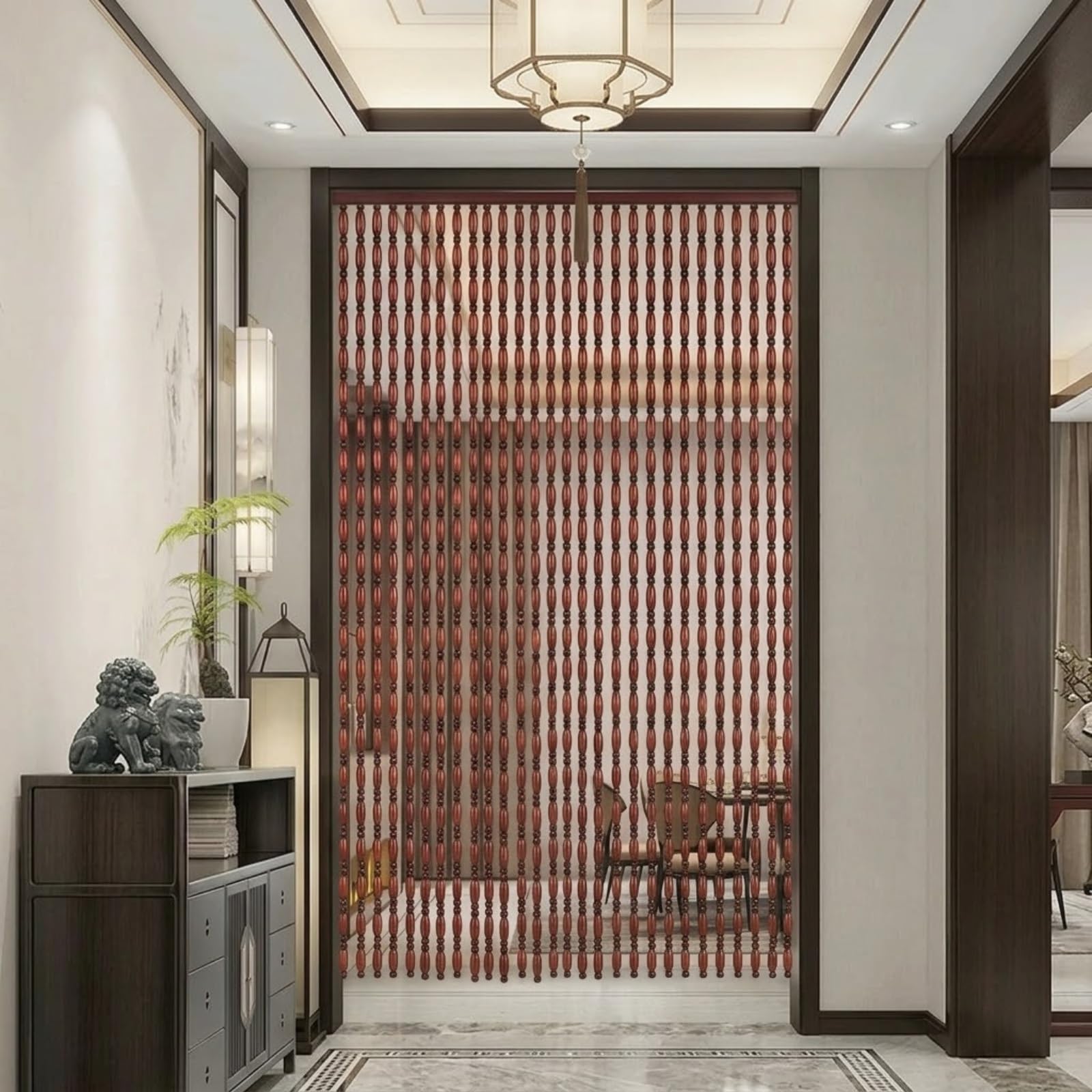Rideau de Porte en Perles de Bois Naturel, Séparateur d’espace Décoratif Pour Studio et Petit Appartement, Crée de L’intimité Sans Bloquer La Lumière Ni L’air, Solution(Dark Red,100x210cm)