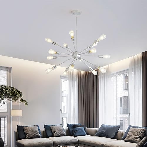Miniatura 4 de Mid-Century Sputnik Candelabros de 15 luces, moderna lámpara de techo semiempotrada, lámparas colgantes industriales retro para cocina, sala de