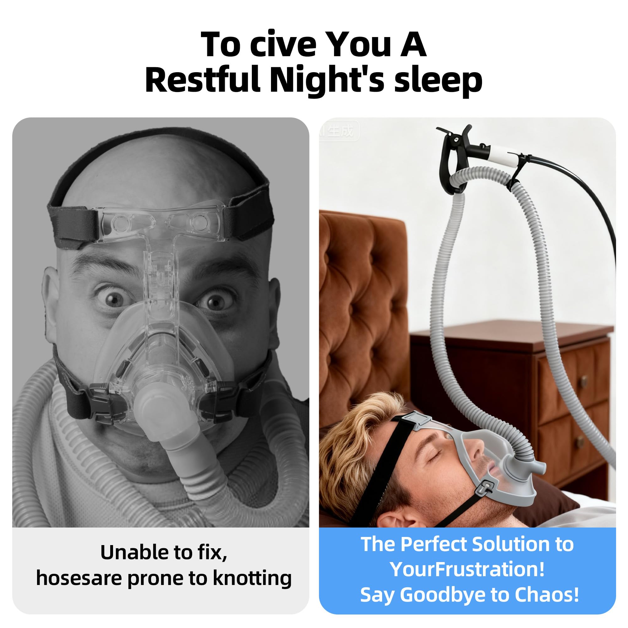 CPAP podnośnik do węża, z regulacją wysokości, uchwyt węża do węży CPAP, elastyczny wieszak zapobiegający wyciekom i plątaniu się